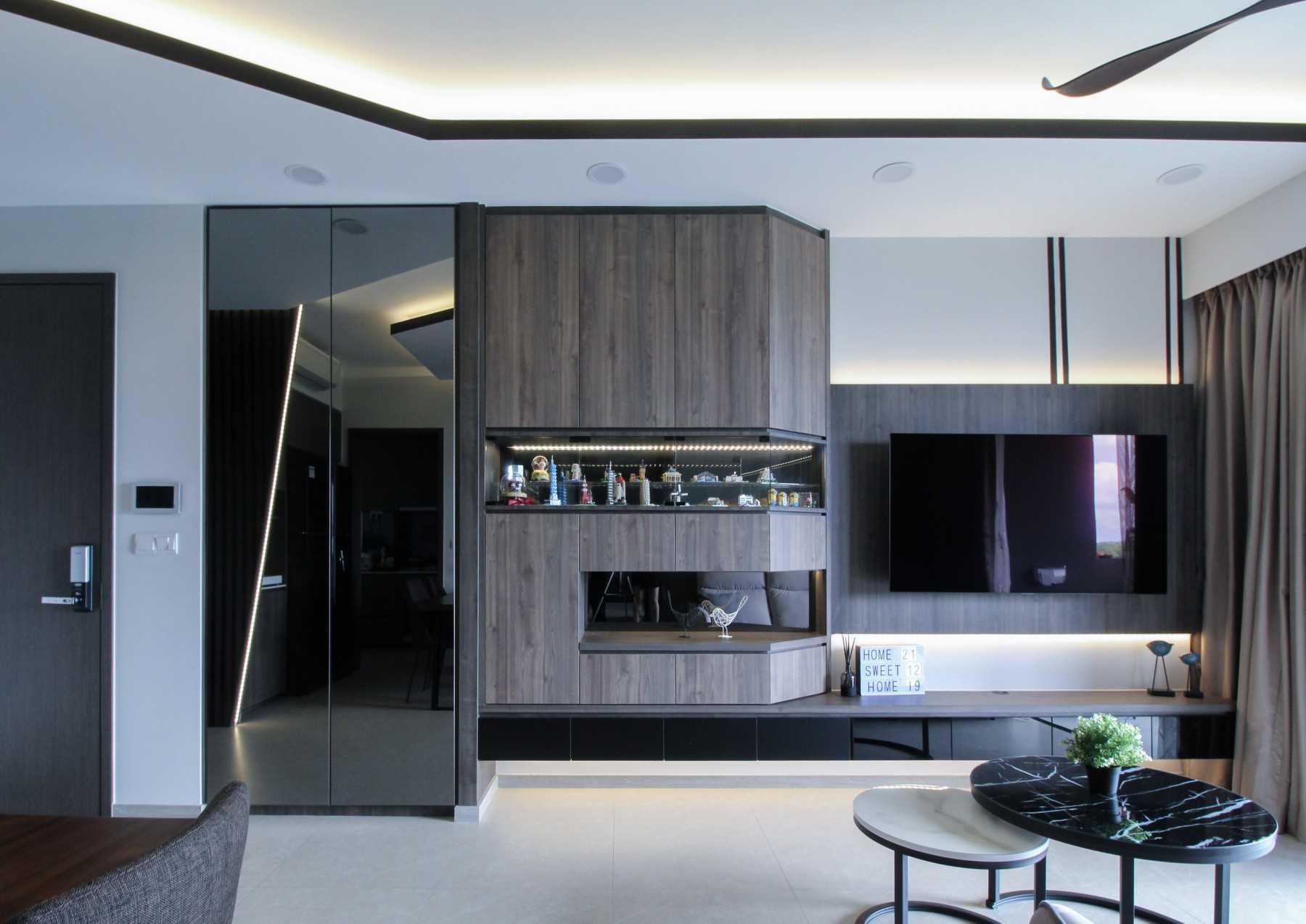 Modern Living Room with Bookshelf and TV Console