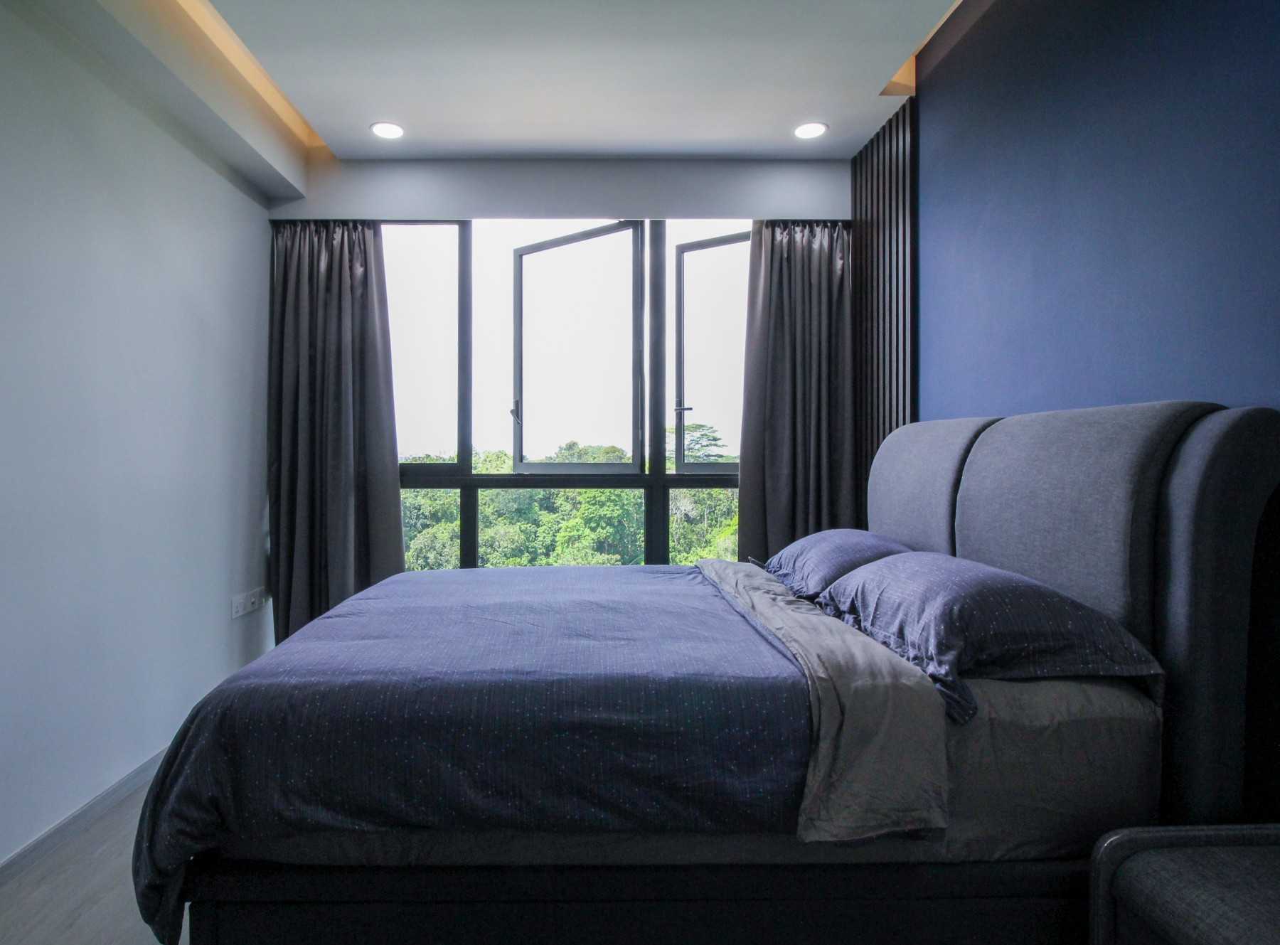 Modern Bedroom with Vinyl Flooring and Ceiling Light