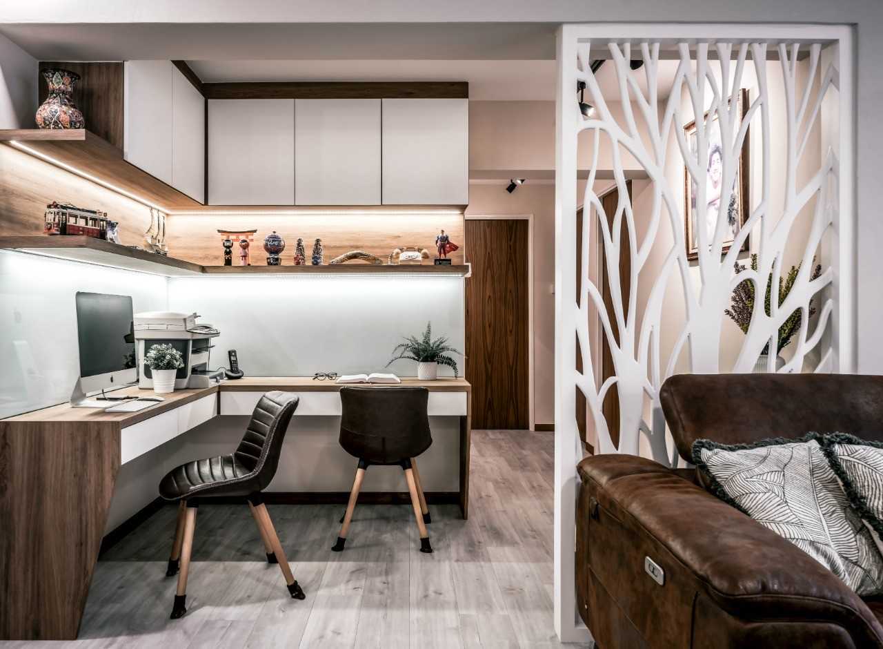 Scandinavian Home Office with Vinyl Flooring and Cove Lighting