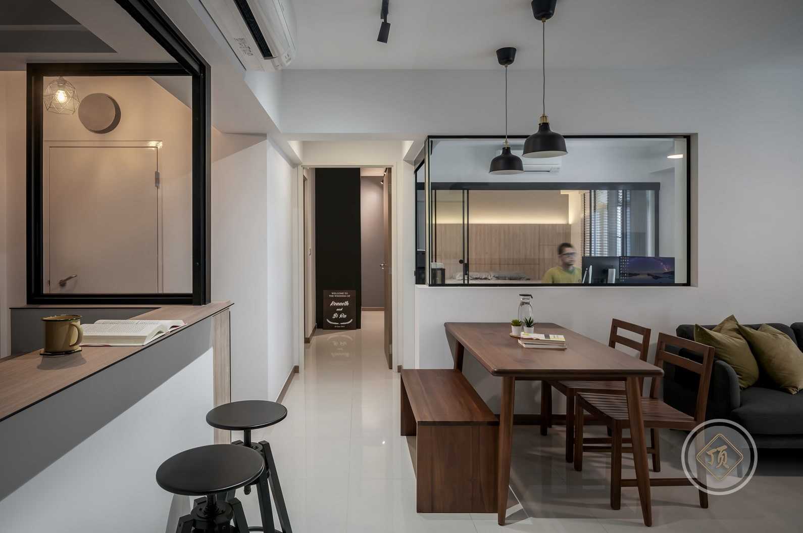 Modern Dining Room with Drop Light and Ceiling Light
