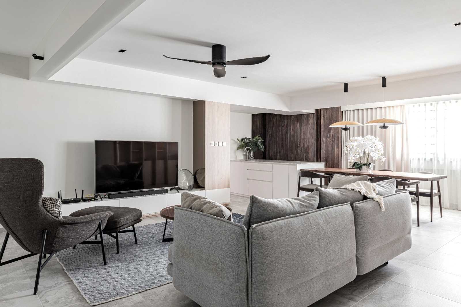 Contemporary Living Room with TV Console and Sofa
