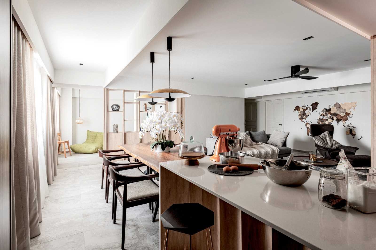 Contemporary Dining Room with Drop Light and Cove Lighting