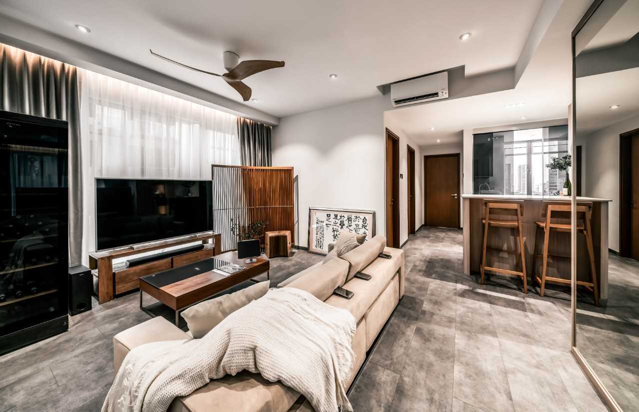 Scandinavian Living Room with Ceiling Fan and Sofa