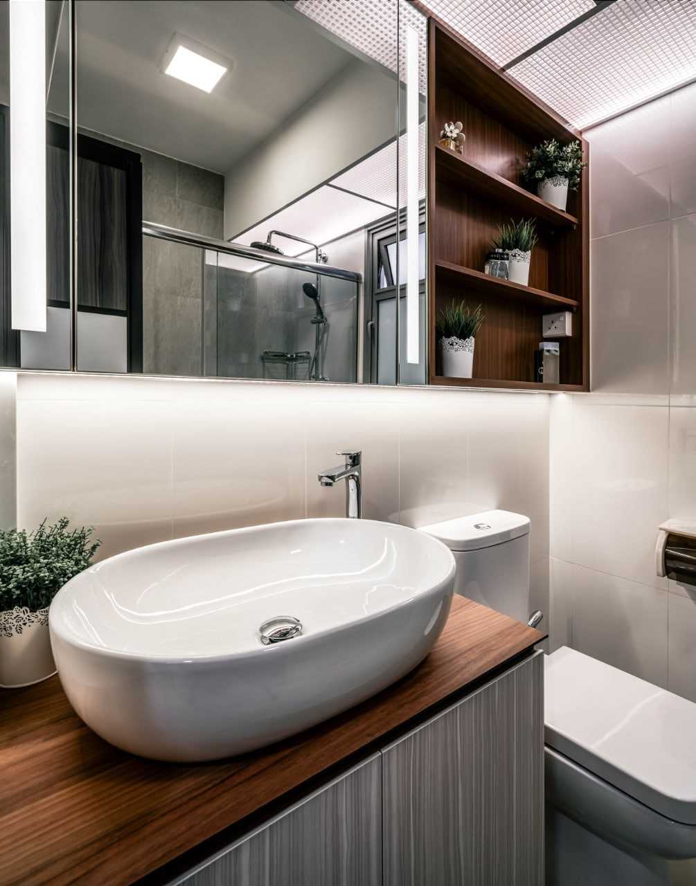 Scandinavian Bathroom with Mirror and Bathroom Mirrors