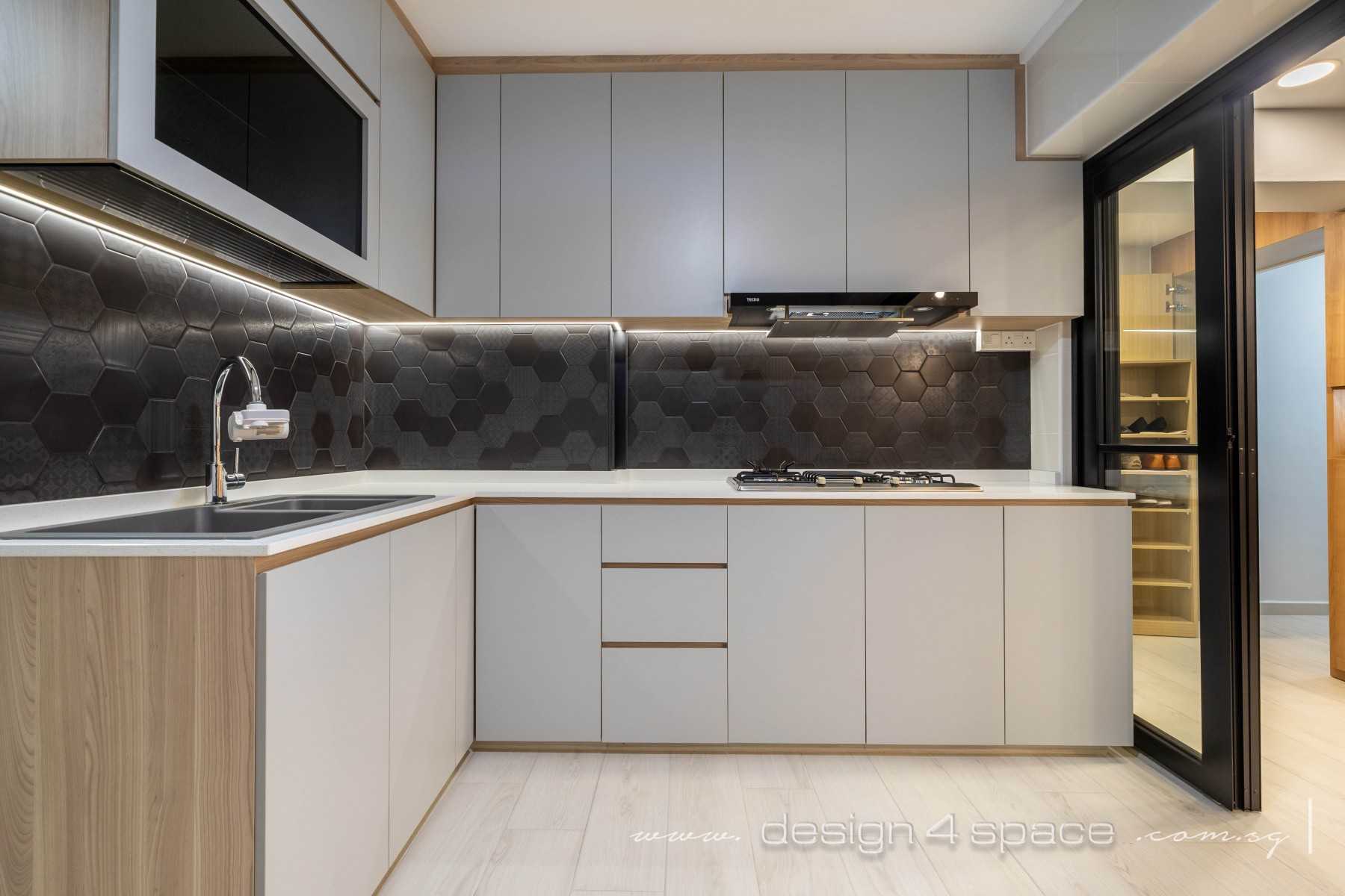 Contemporary Kitchen with Wood Flooring and Kitchen Island