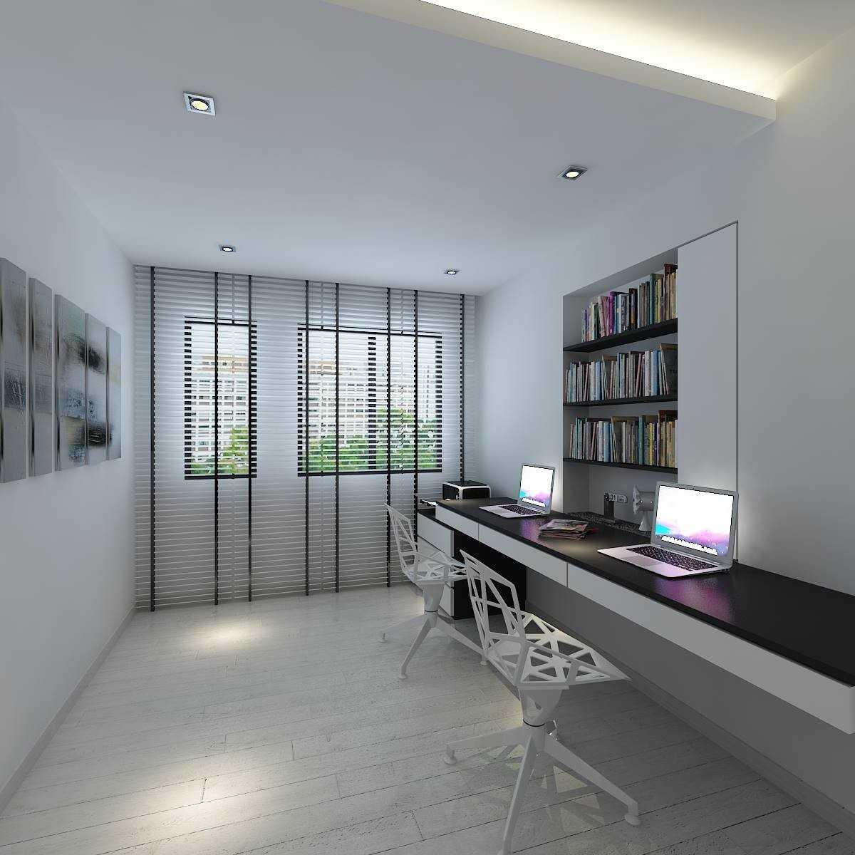 Modern Home Office with Bookshelf and Desk