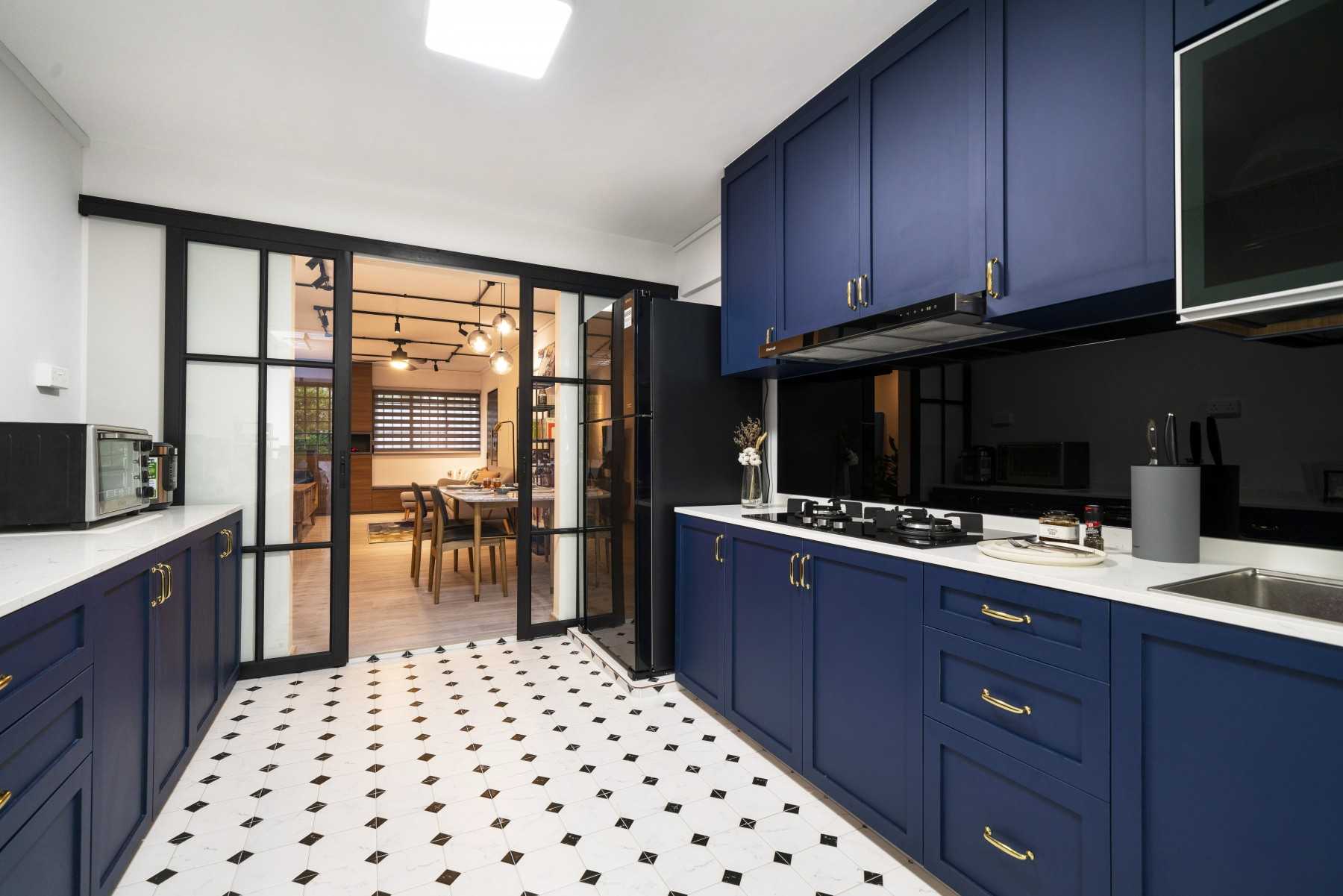 Minimalist Kitchen with Countertop and Glass Door