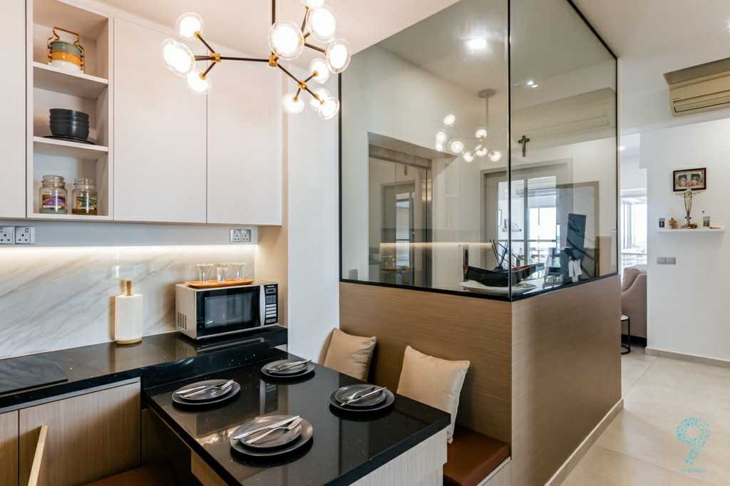Modern Dining Room with Countertop and Drop Light