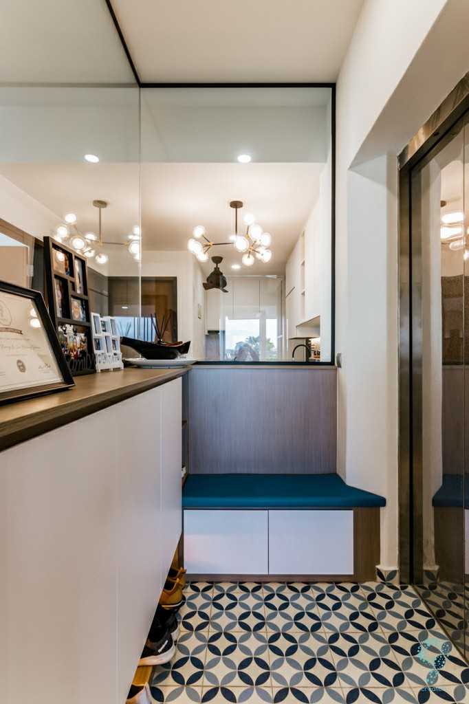 Modern Entryway with Window Seat and Seating Bench