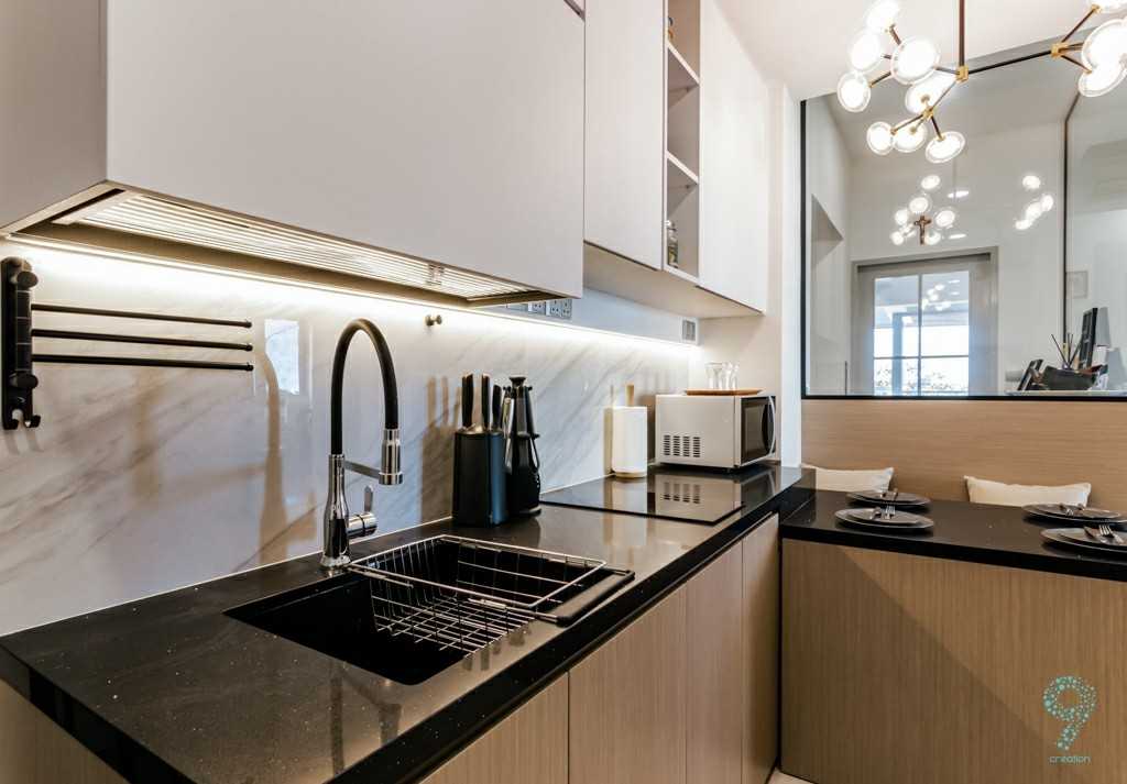 Modern Kitchen with Countertop and Drop Light