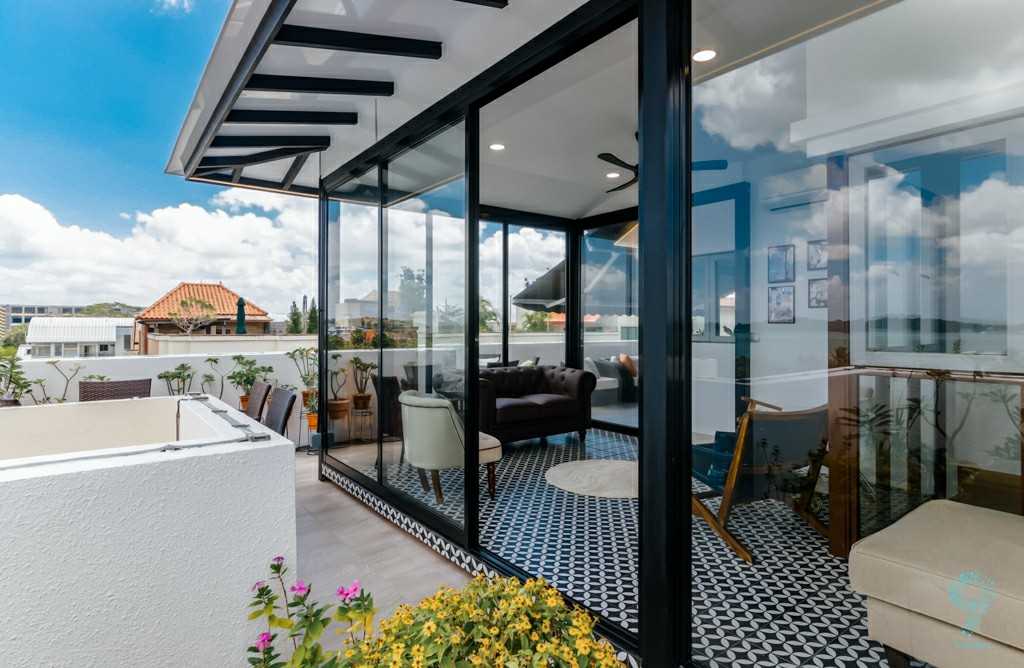 Modern Foyer with Glass Door and Canopy