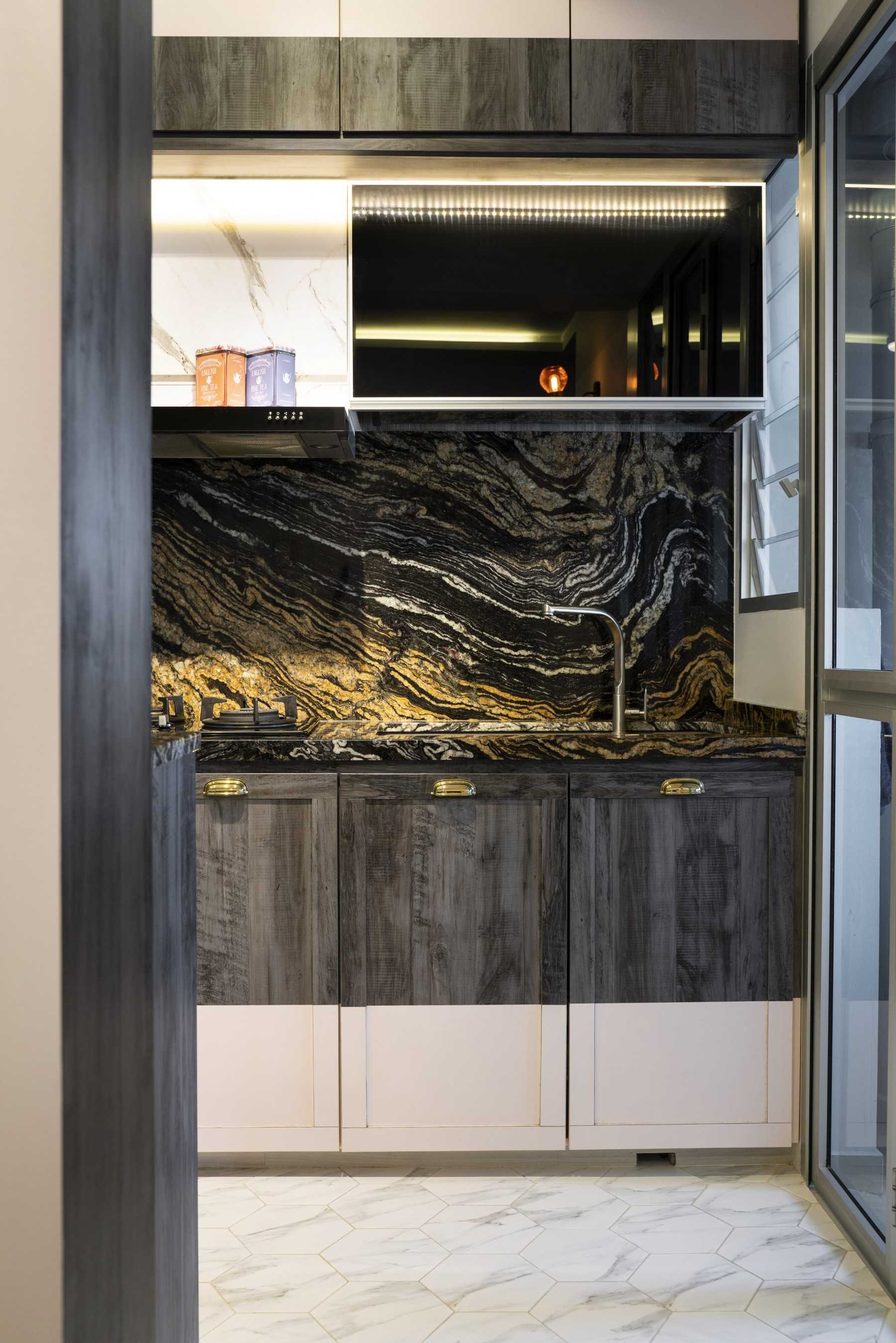 Asian Kitchen with Countertop and Homogeneous Tiles