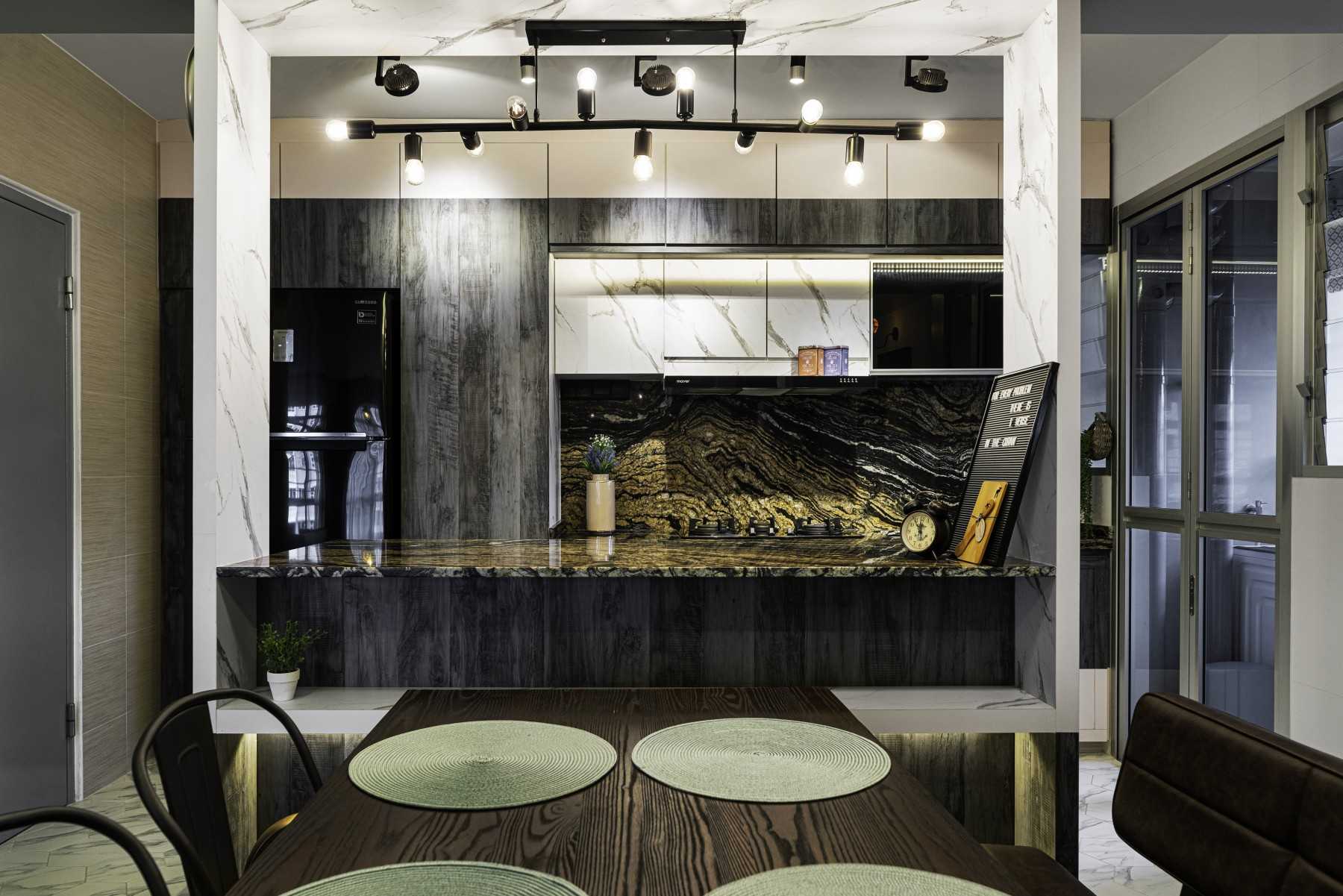 Asian Kitchen with Countertop and Homogeneous Tiles