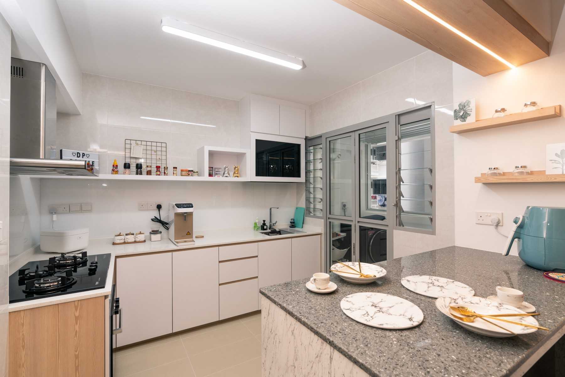 Scandinavian Kitchen with Countertop and Glass Door