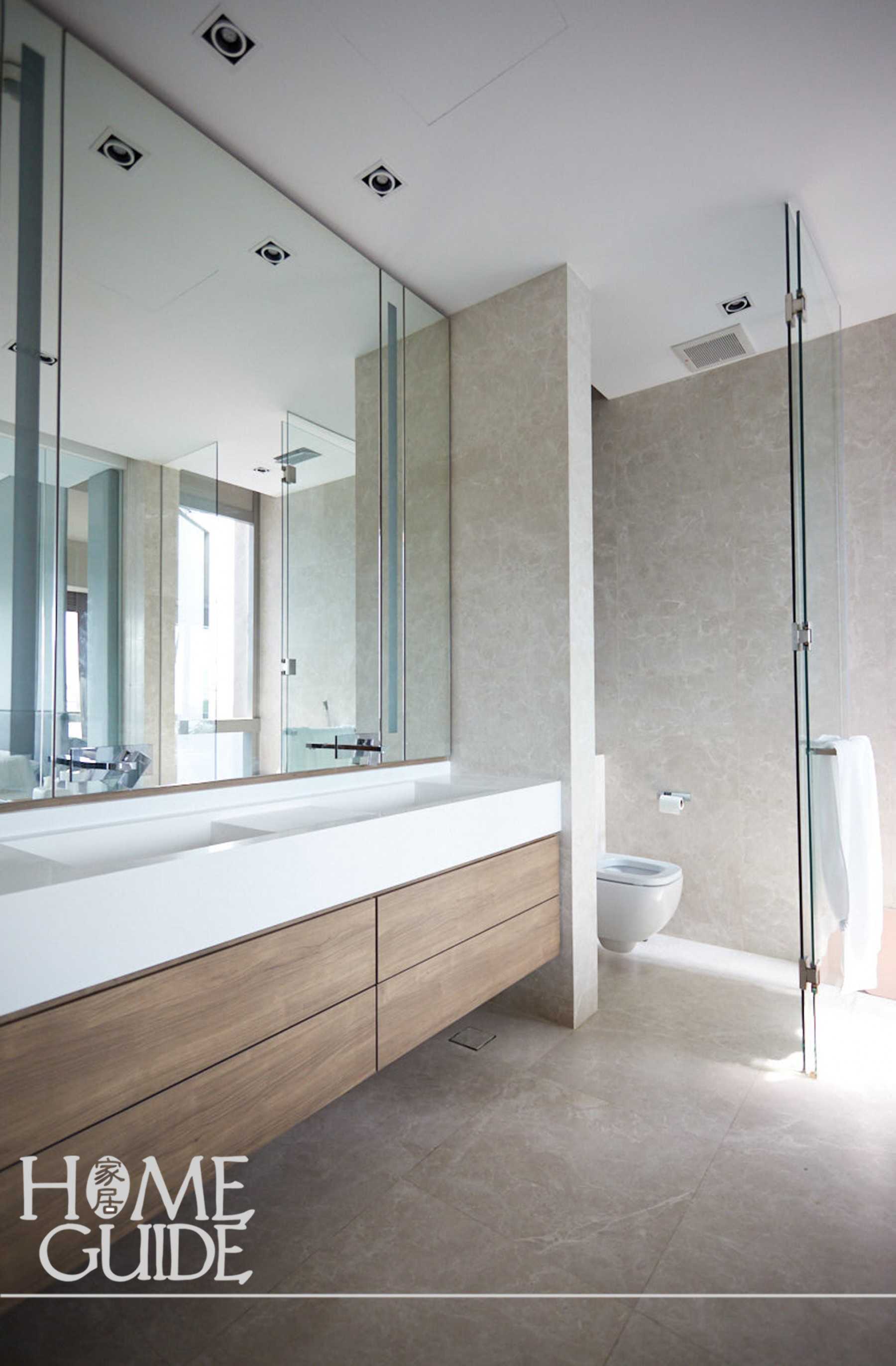 Scandinavian Bathroom with Shower Screen and Laundry Baskets