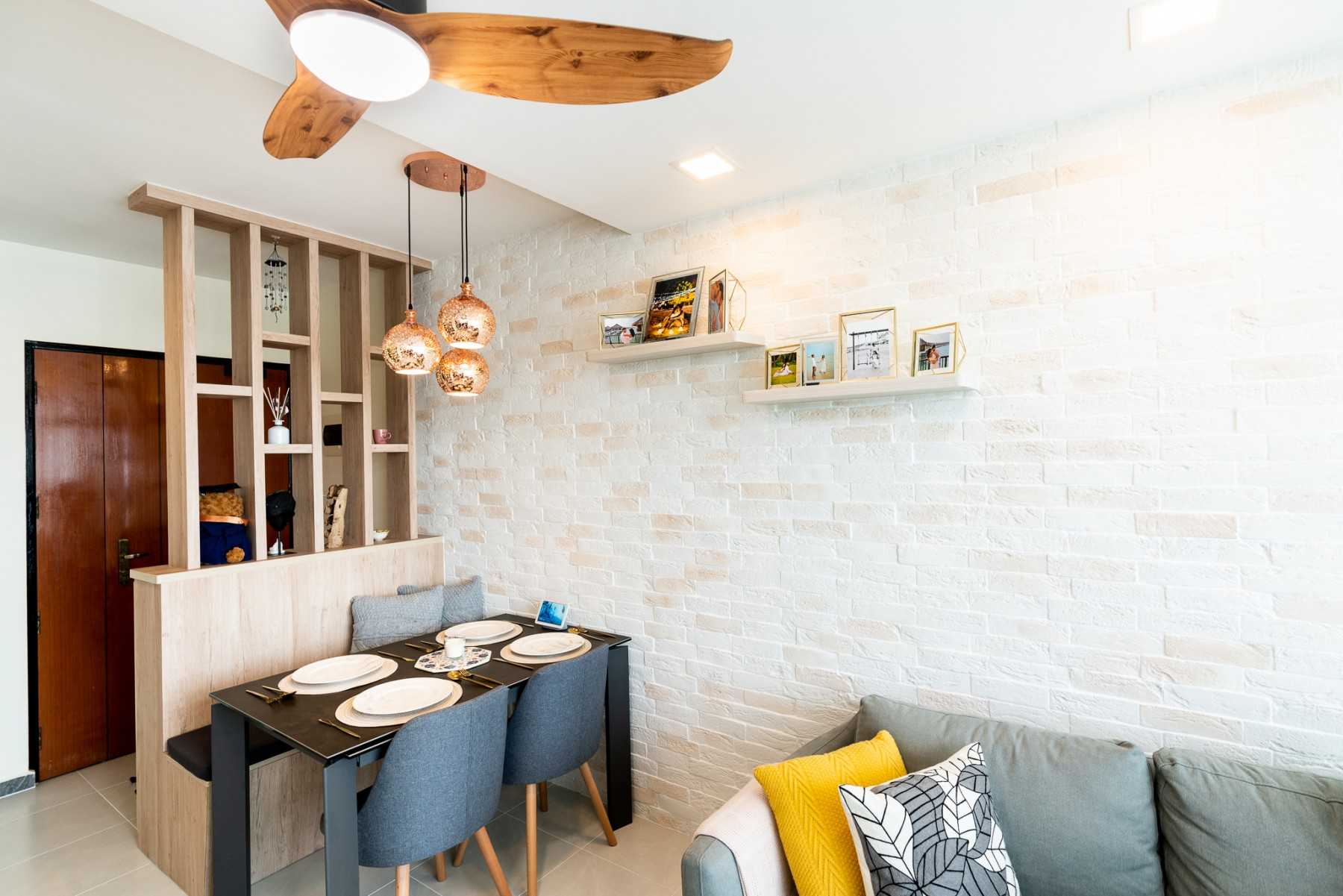 Modern Dining Room with Drop Light and Ceiling Light