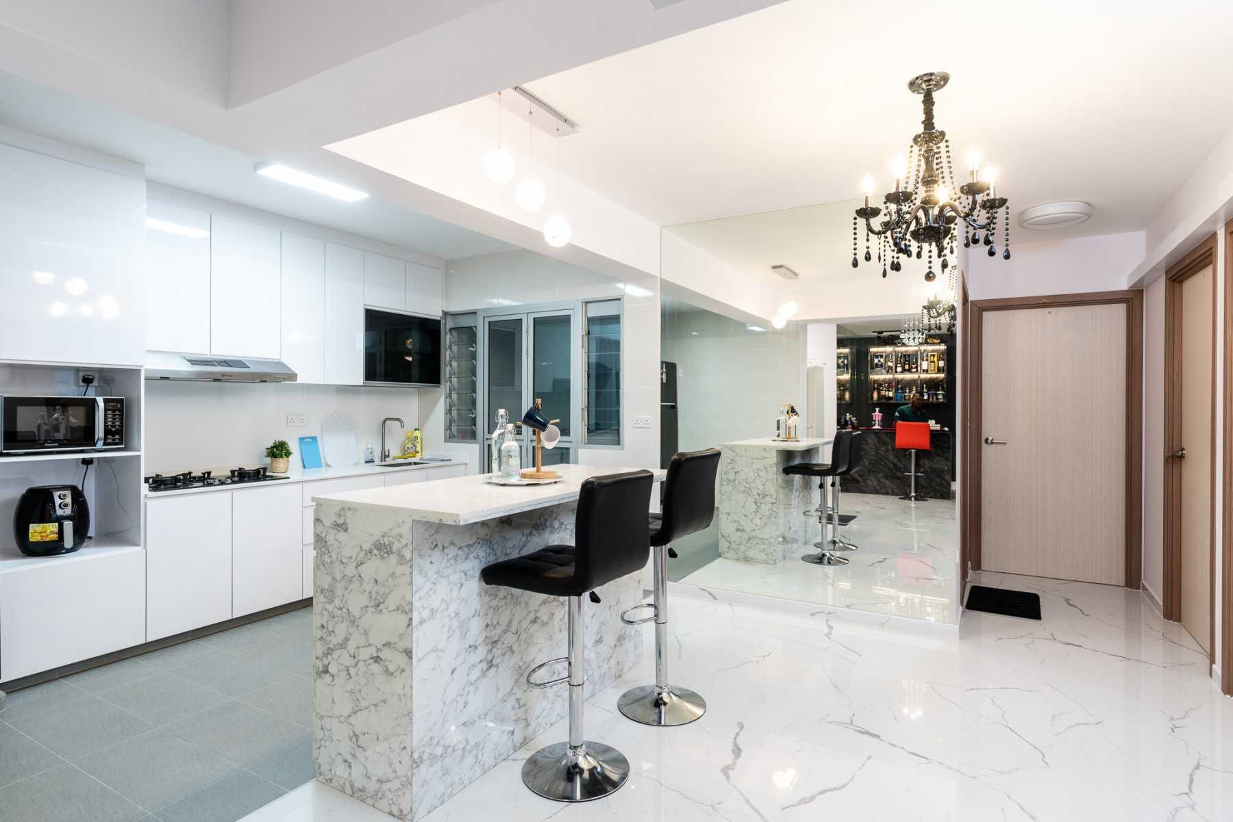 Scandinavian Kitchen with Countertop and Drop Light