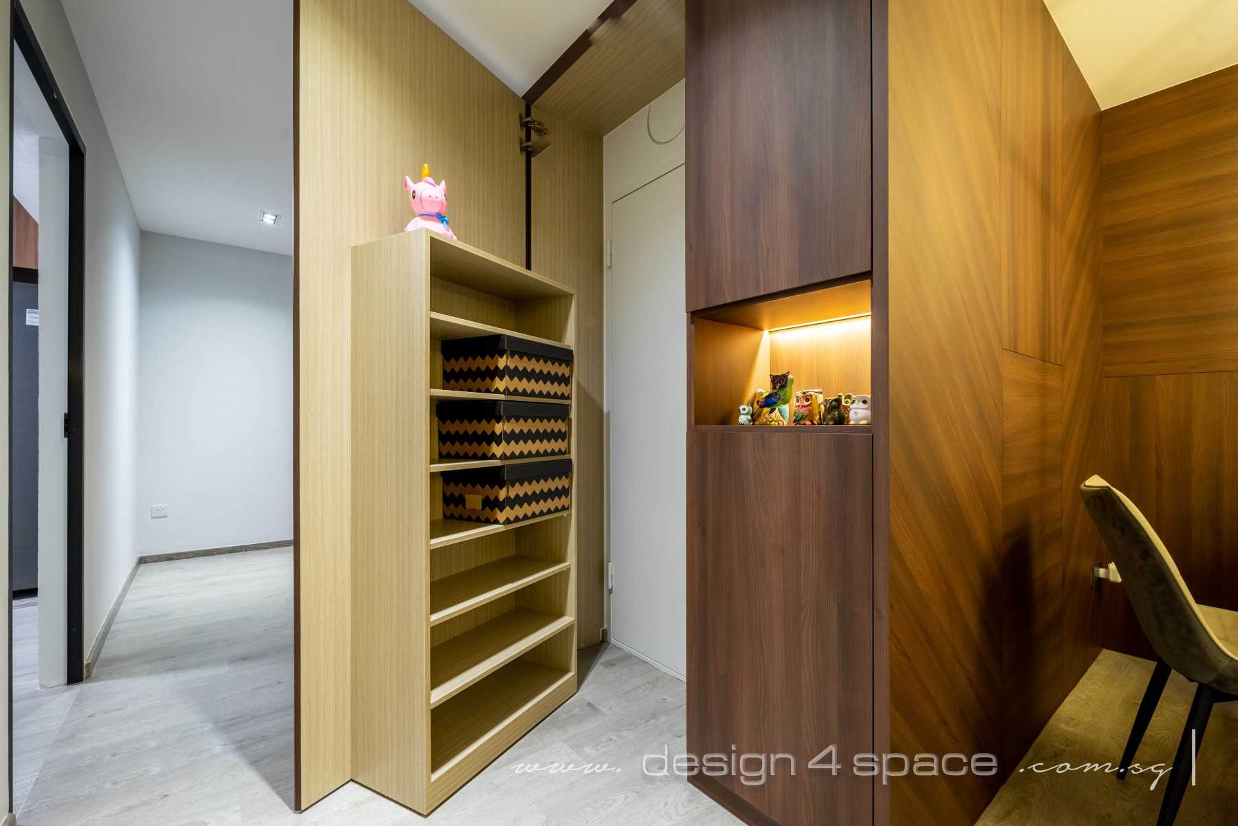 Modern Hallway with Bookshelf and Feature Wall