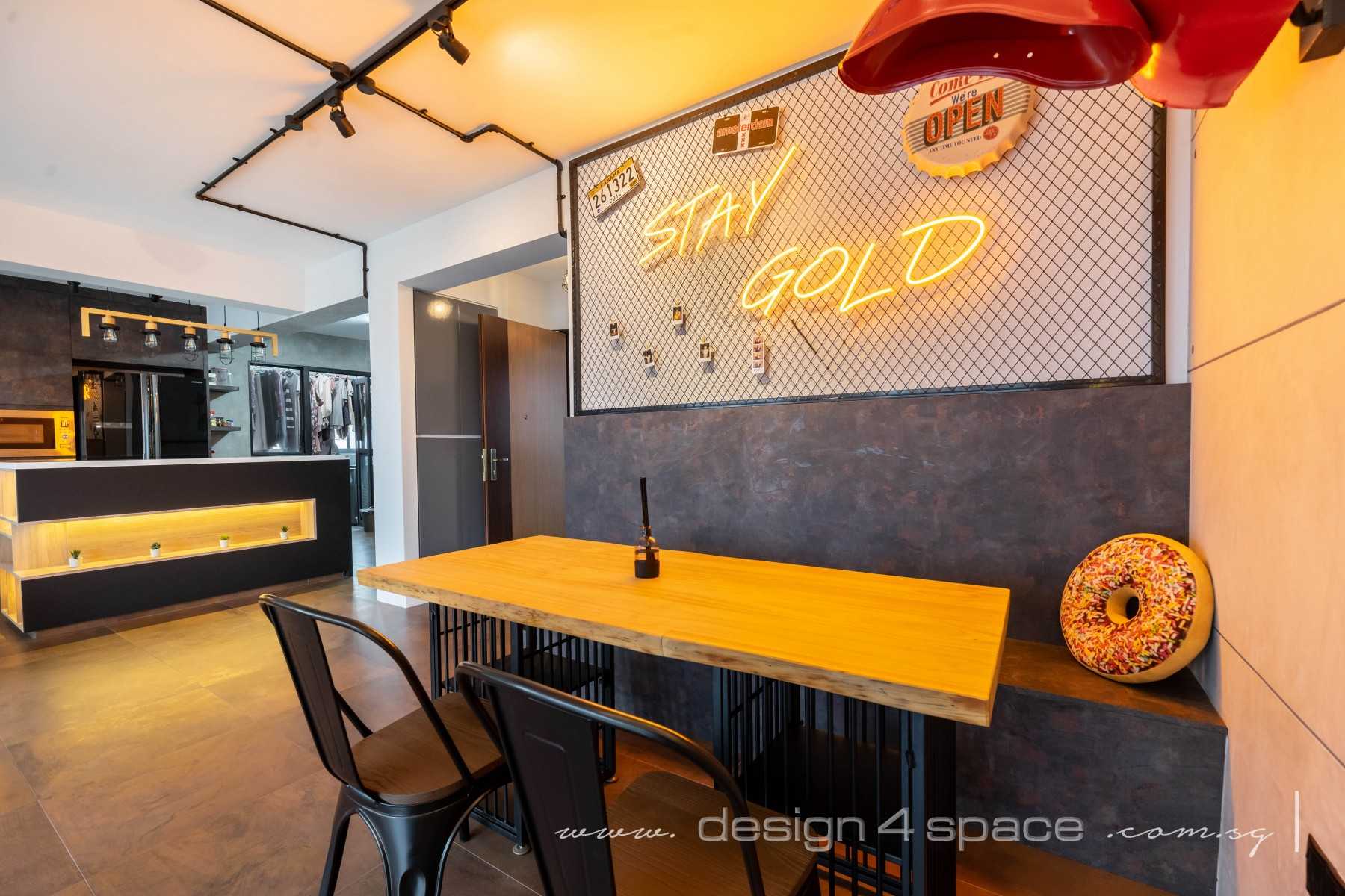 Industrial Dining Room with Drop Light and Dining Table