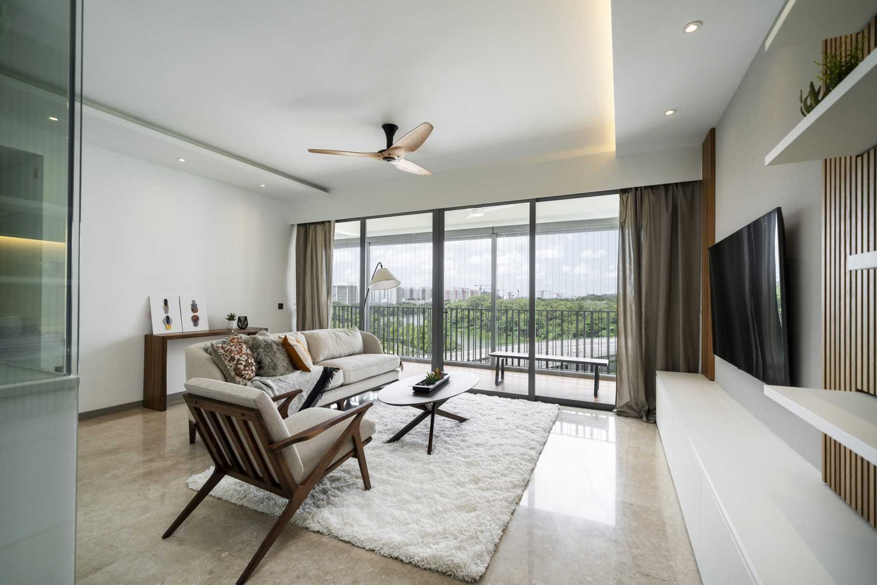 Contemporary Balcony with Window Seat and Window Shutters
