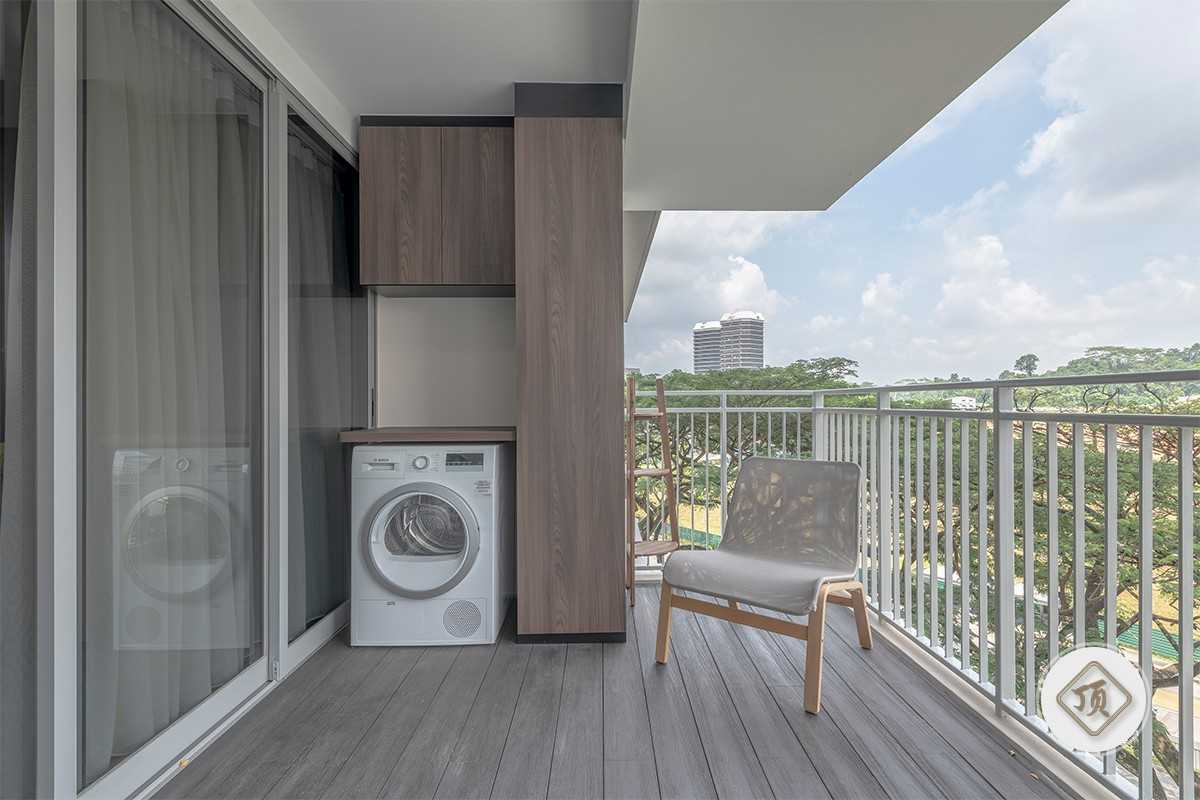 Contemporary Balcony with Window Shutters and Curtain