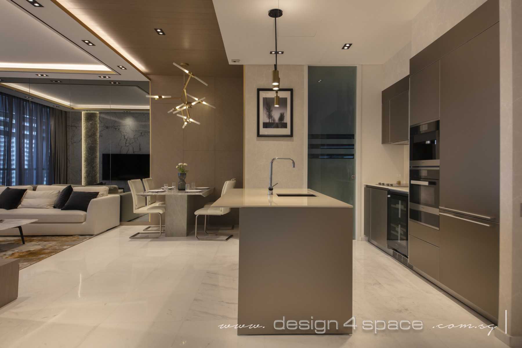 Modern Kitchen with Marble Floor and Breakfast Counter