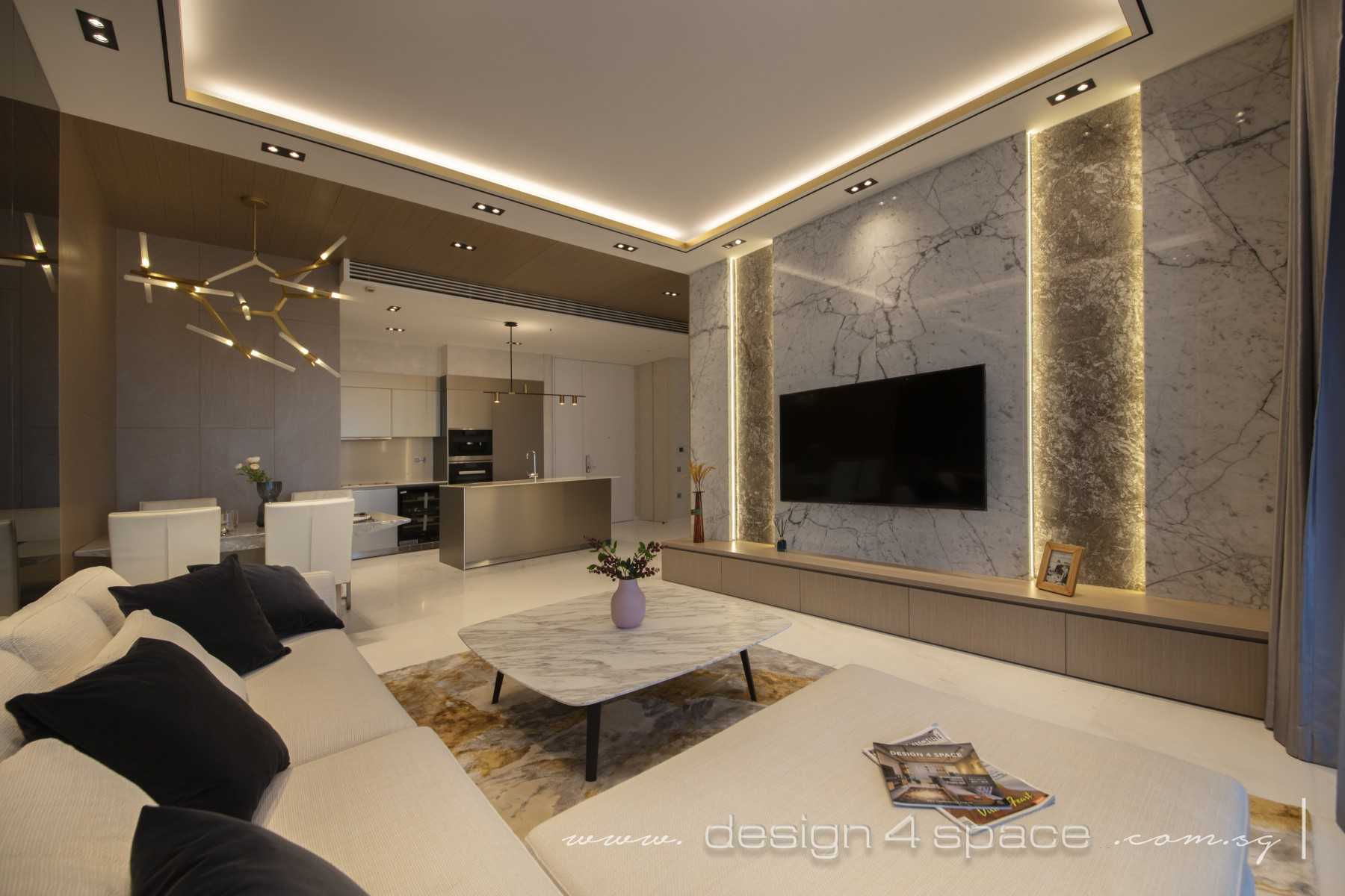 Modern Living Room with Marble Floor and Feature Wall