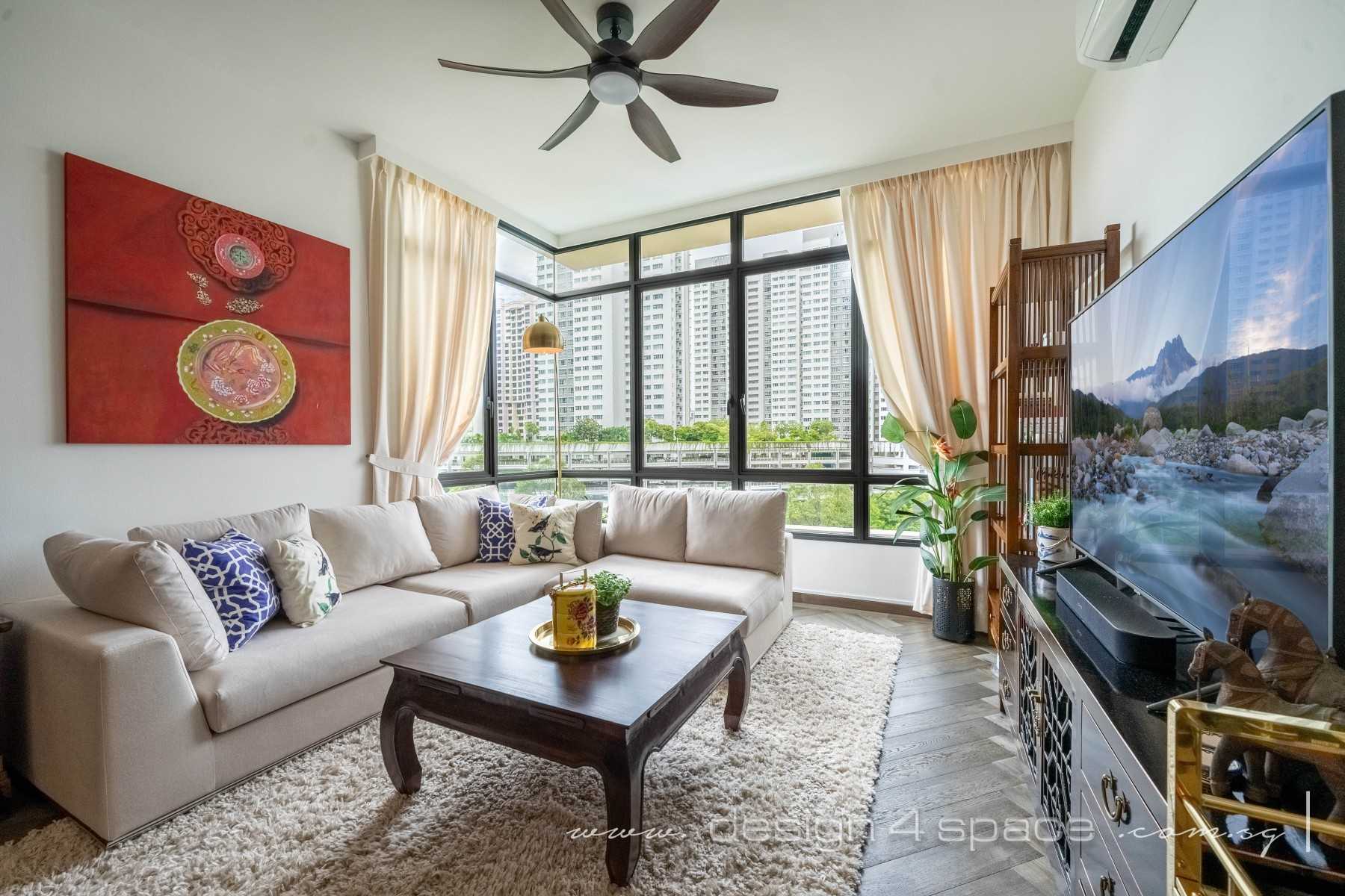 Asian Living Room with Carpet and Sofa