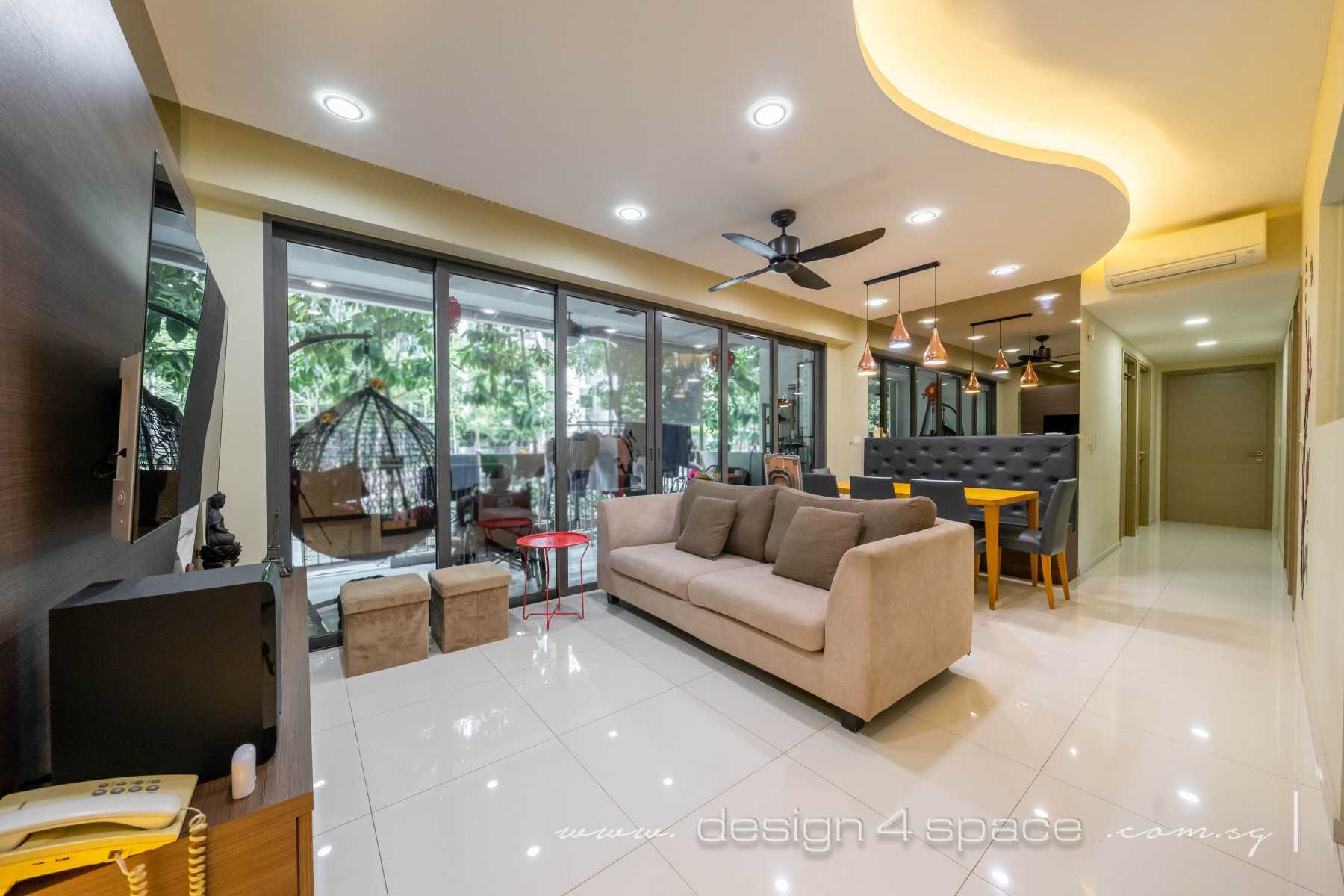 Modern Living Room with Homogeneous Tiles and Feature Wall