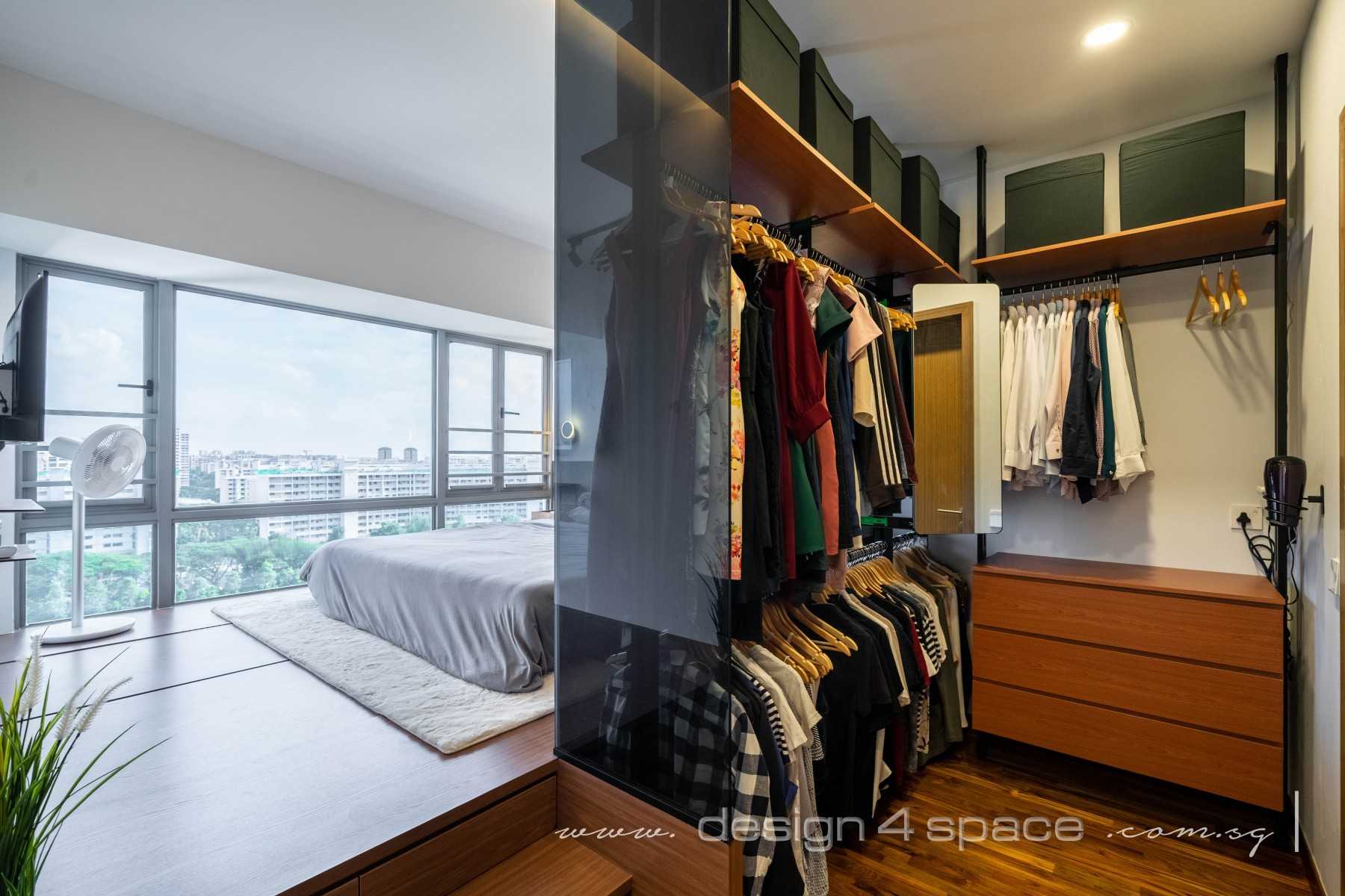 Modern Bedroom with Platform Bed and Vinyl Flooring