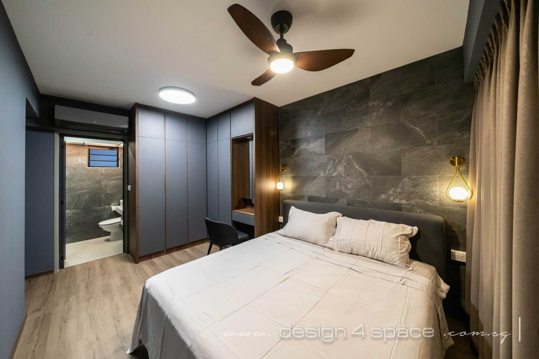 Modern Bedroom with Homogeneous Tiles and Parquet Floor