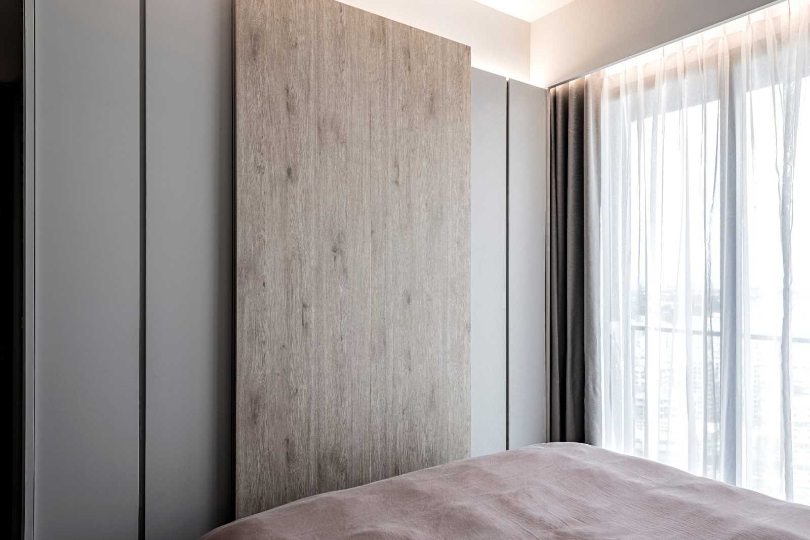 Modern Bedroom with Wardrobe and Curtain