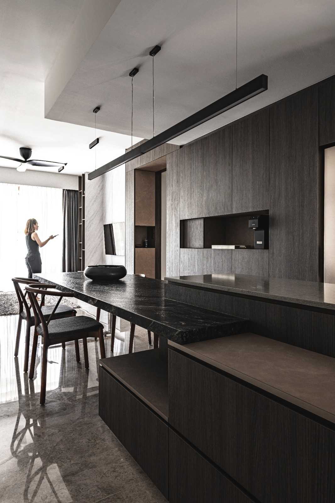 Modern Dining Room with Drop Light and Cove Lighting
