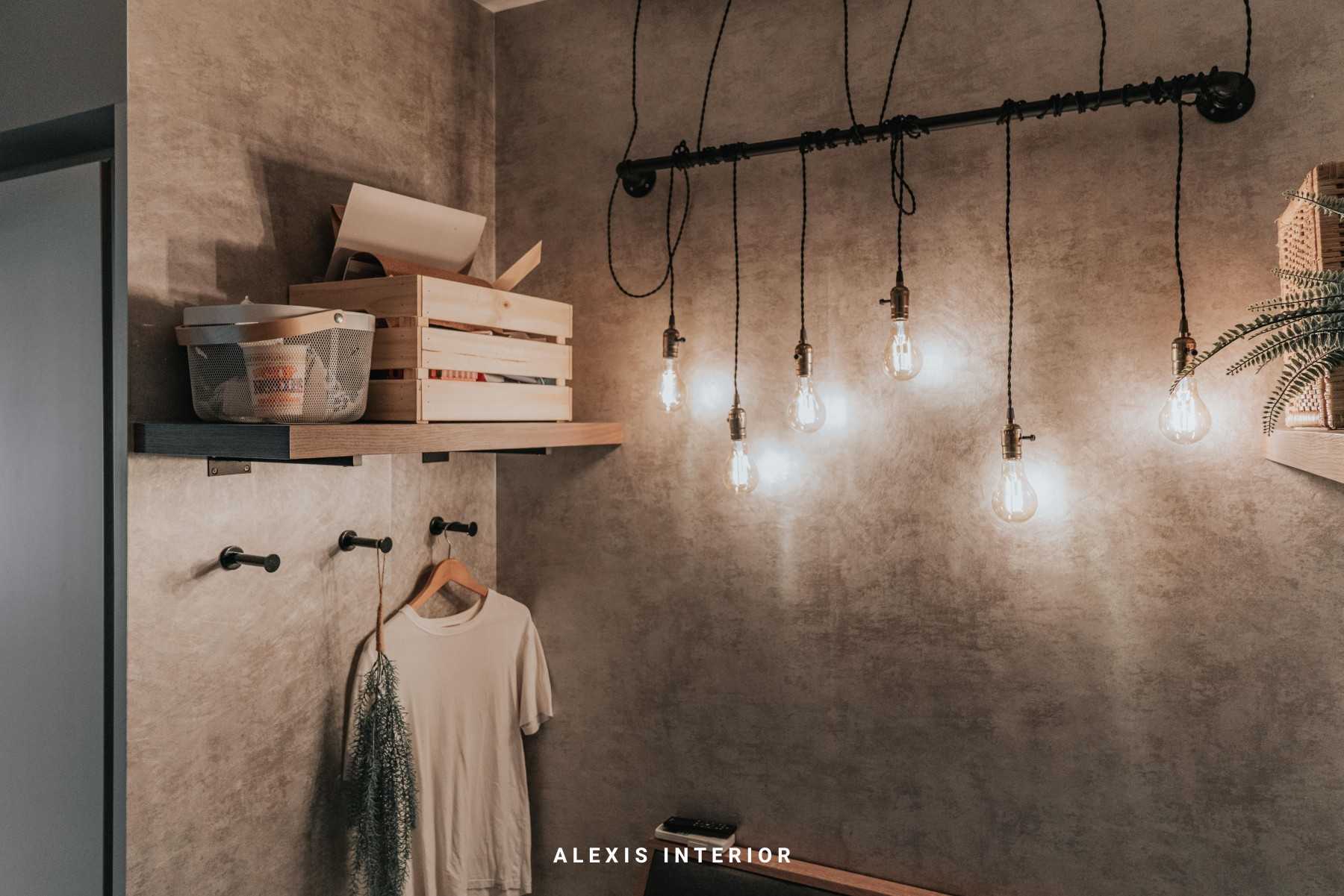 Country Bedroom with Shelving Units and Lighting