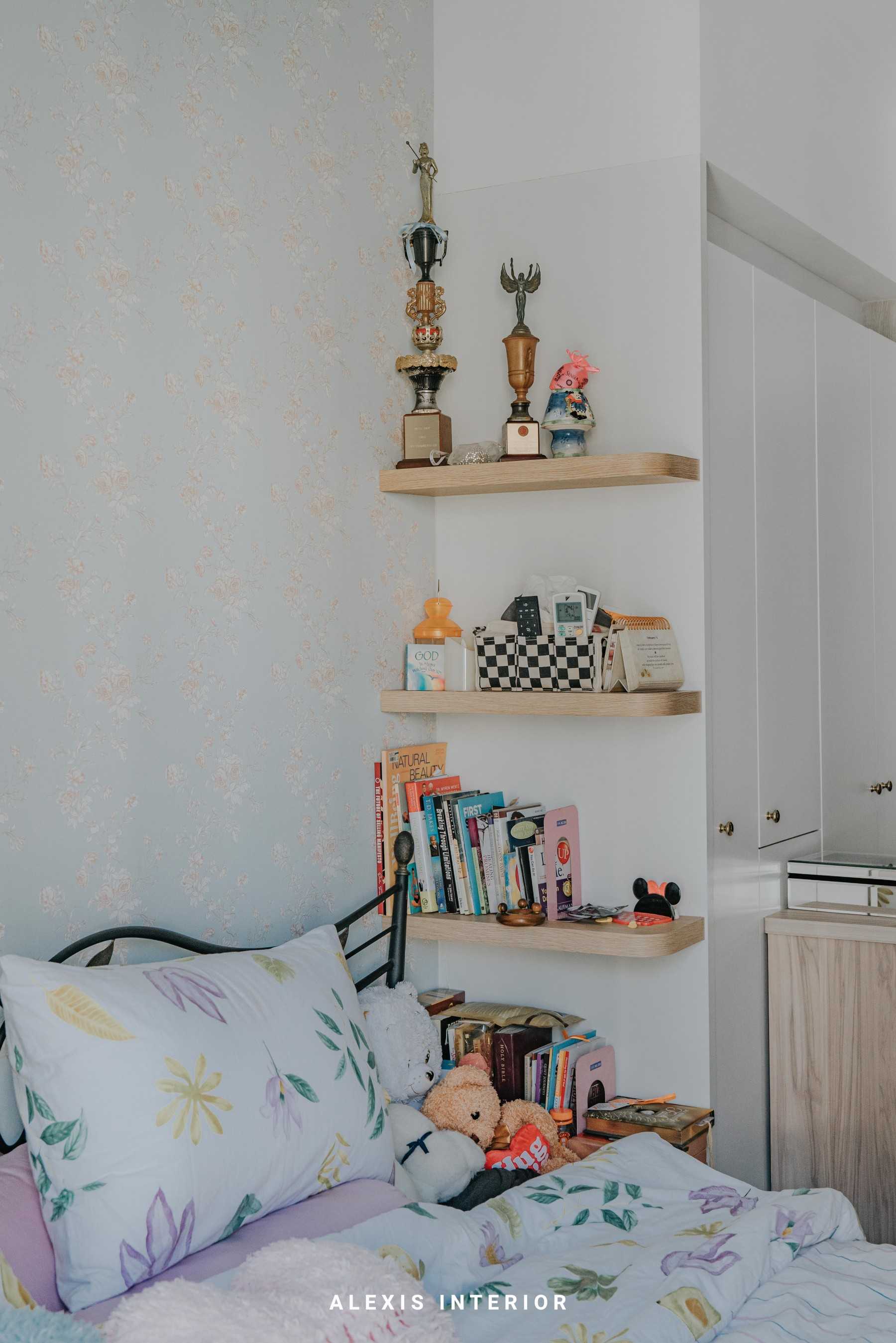Country Bedroom with Bookshelf and Paintings