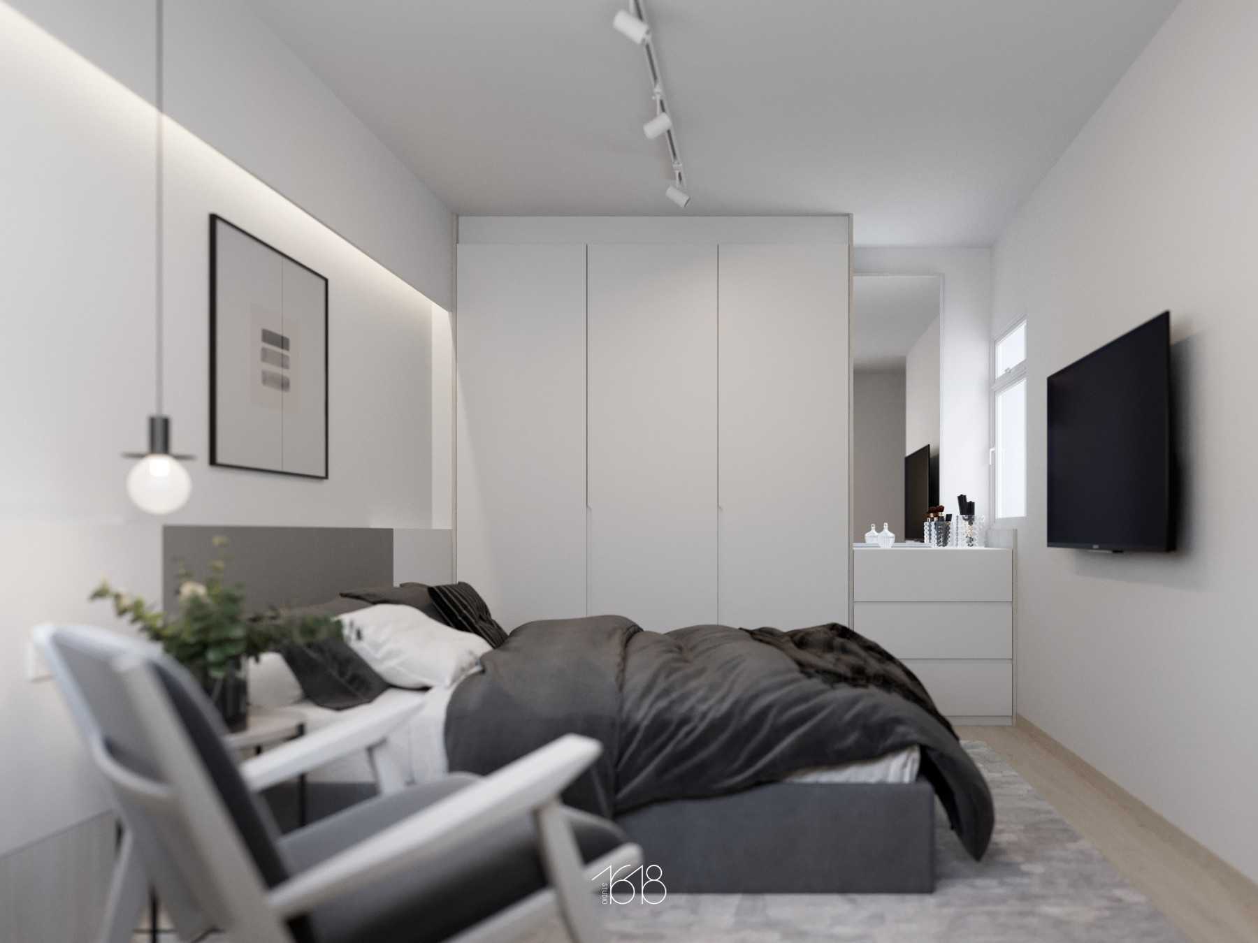 Scandinavian Bedroom with Wardrobe and Vanity Counter