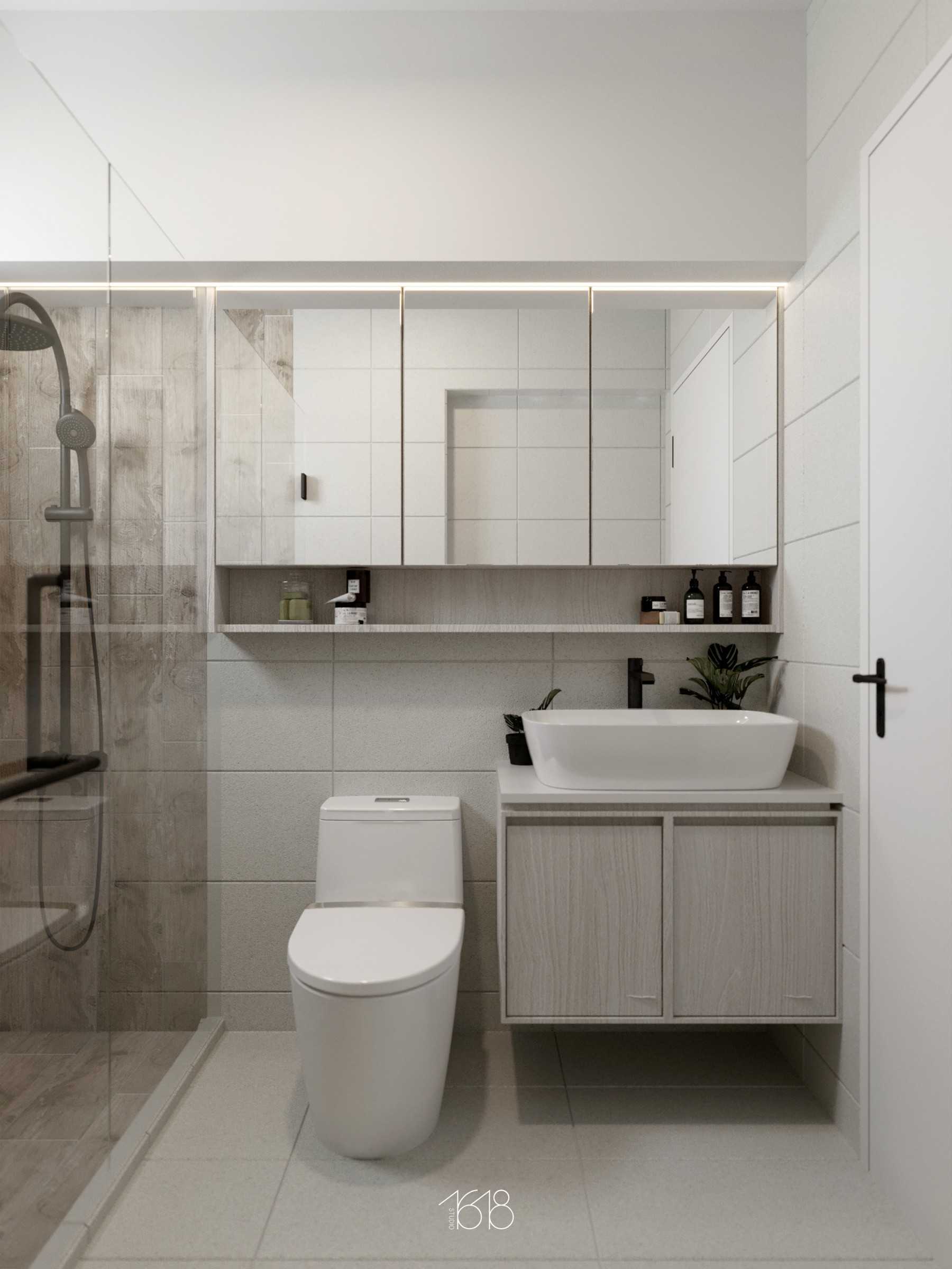 Scandinavian Bathroom with Mirror and Bathroom Storage