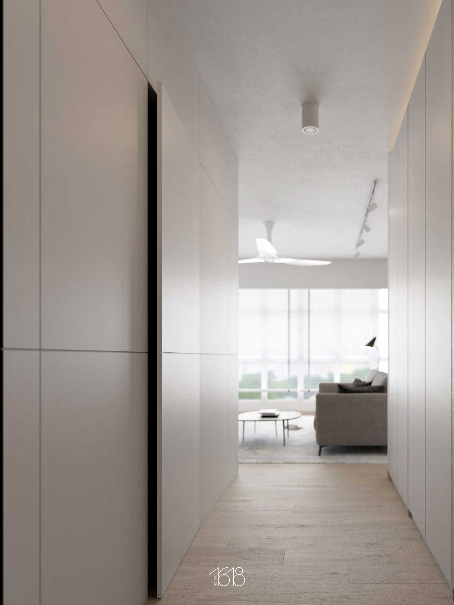 Scandinavian Foyer with Vinyl Flooring and Feature Wall