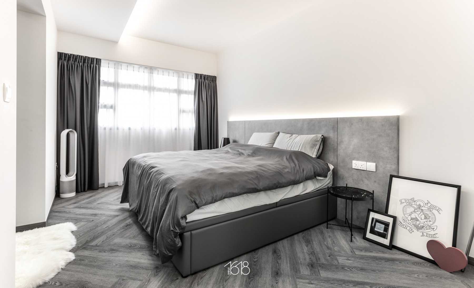 Minimalist Bedroom with Vinyl Flooring and Herringbone Tiling