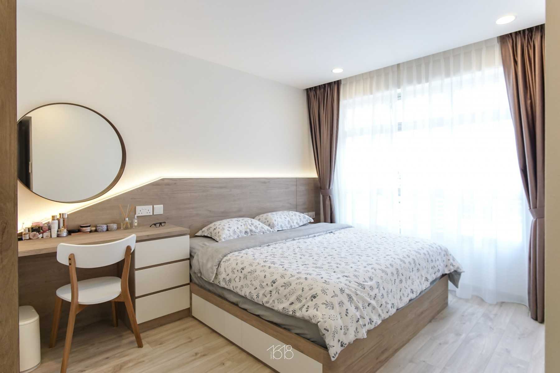Scandinavian Bedroom with Vinyl Flooring and Curtain
