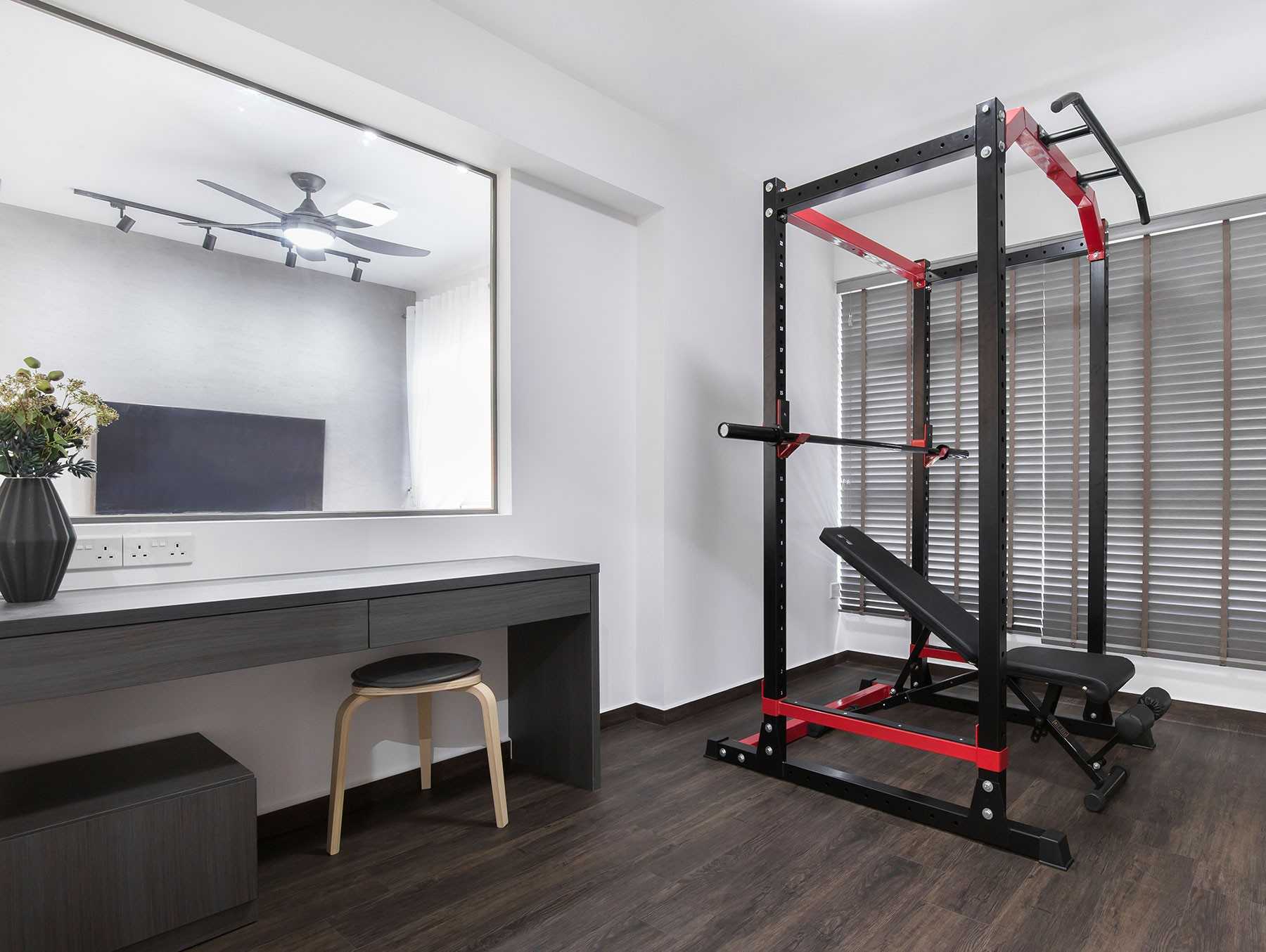 Modern Home Gym with Seating Bench and Gym Equipment