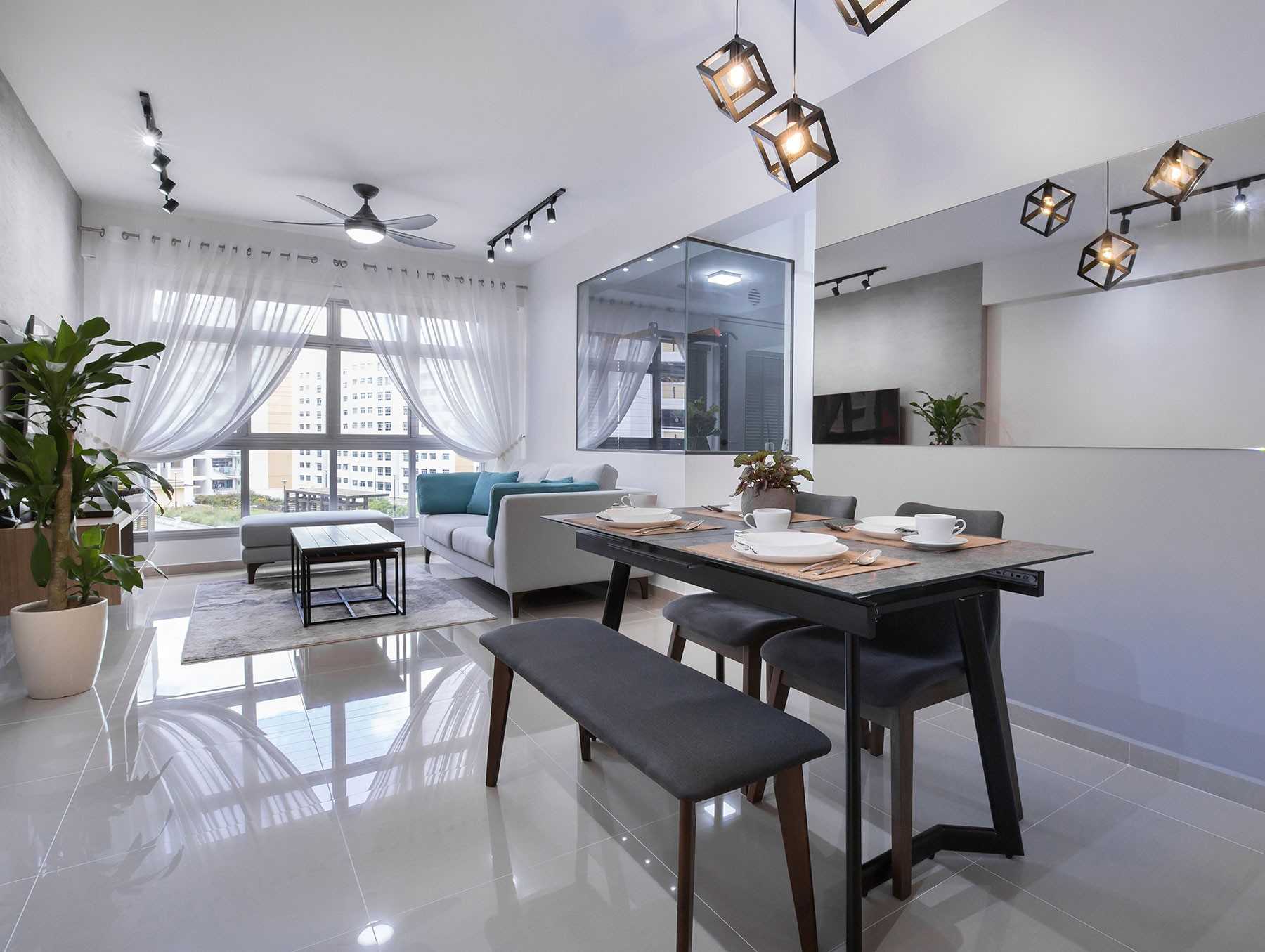 Modern Dining Room with Chandelier and Dining Table
