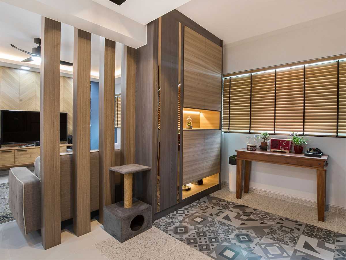 Modern Entryway with Shoe Cabinets and Houseplants