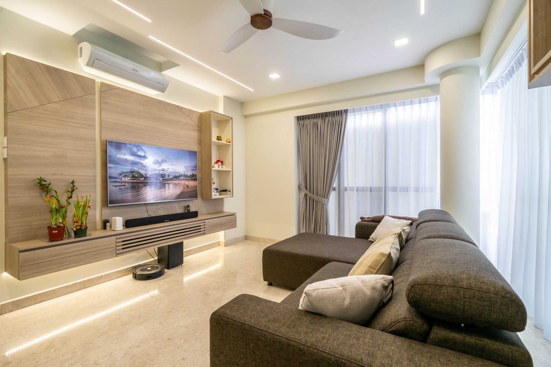 Contemporary Living Room with TV Console and Feature Wall