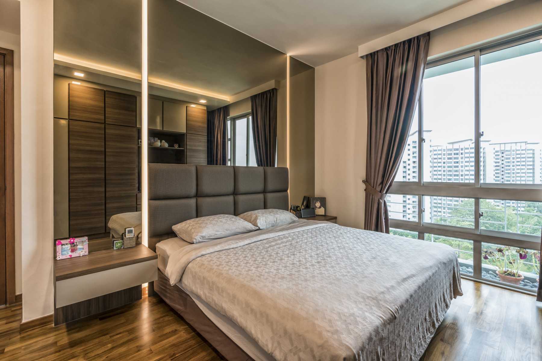 Modern Bedroom with Parquet Floor and Cove Lighting