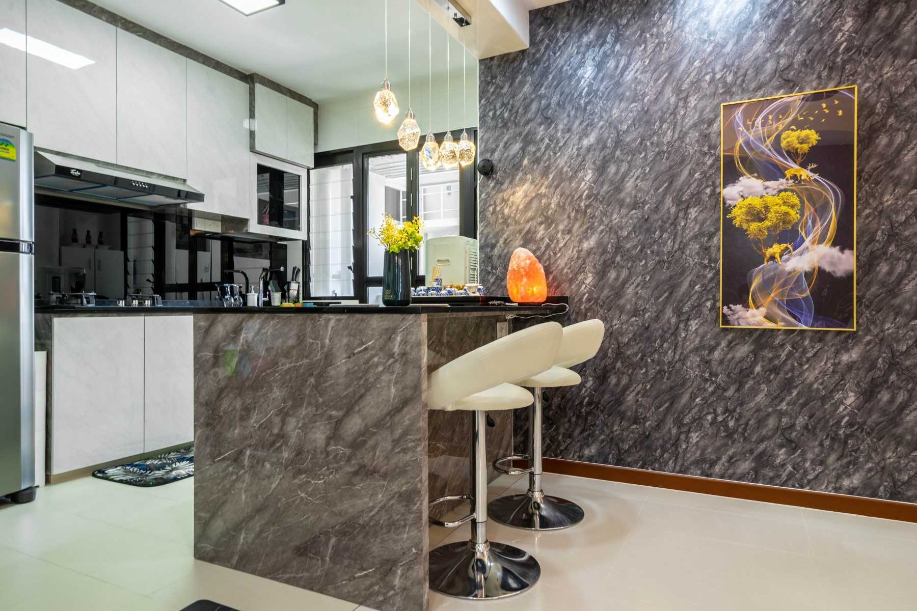 Contemporary Kitchen with Homogeneous Tiles and Kitchen Window