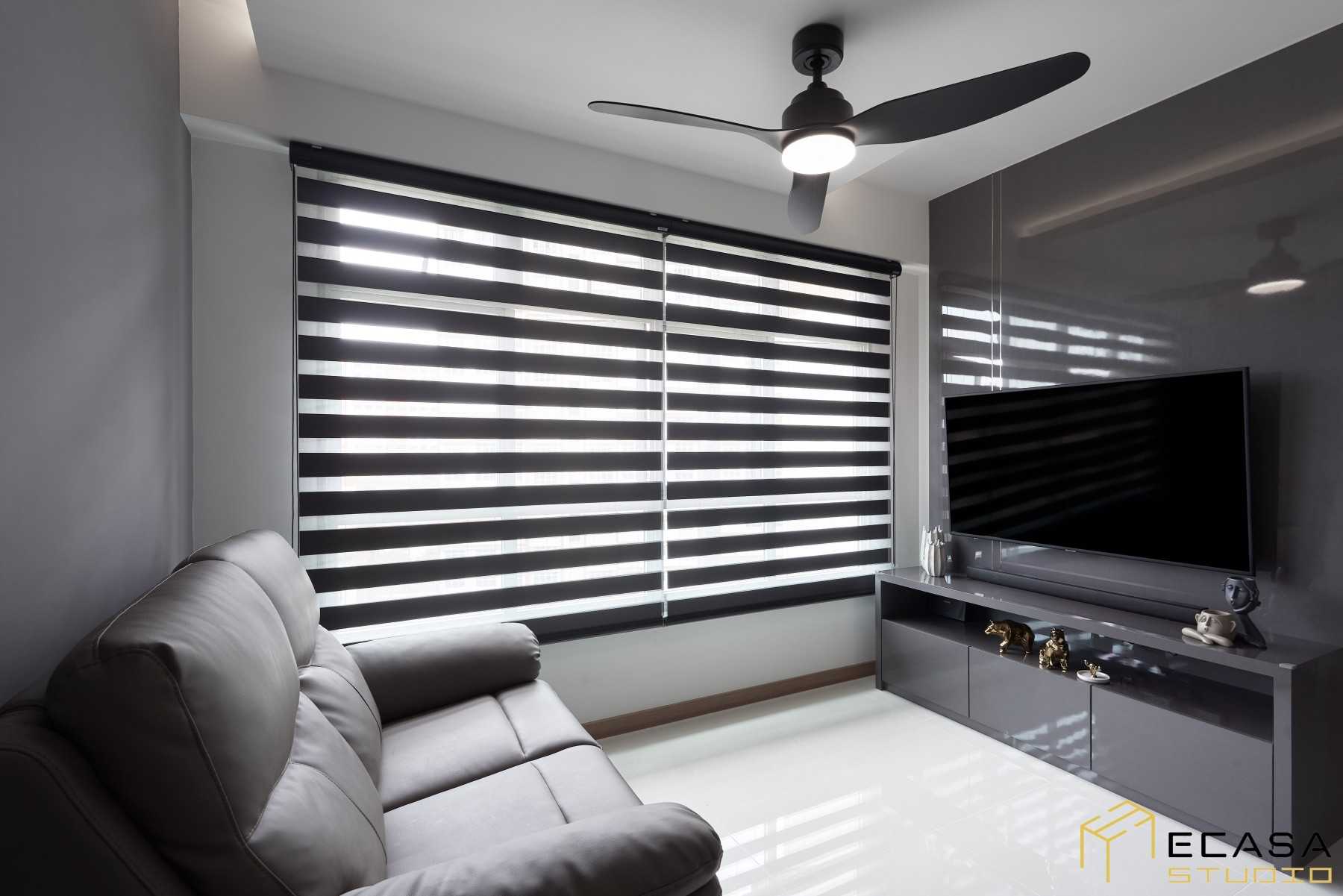 Contemporary Living Room with TV Console and Cove Lighting