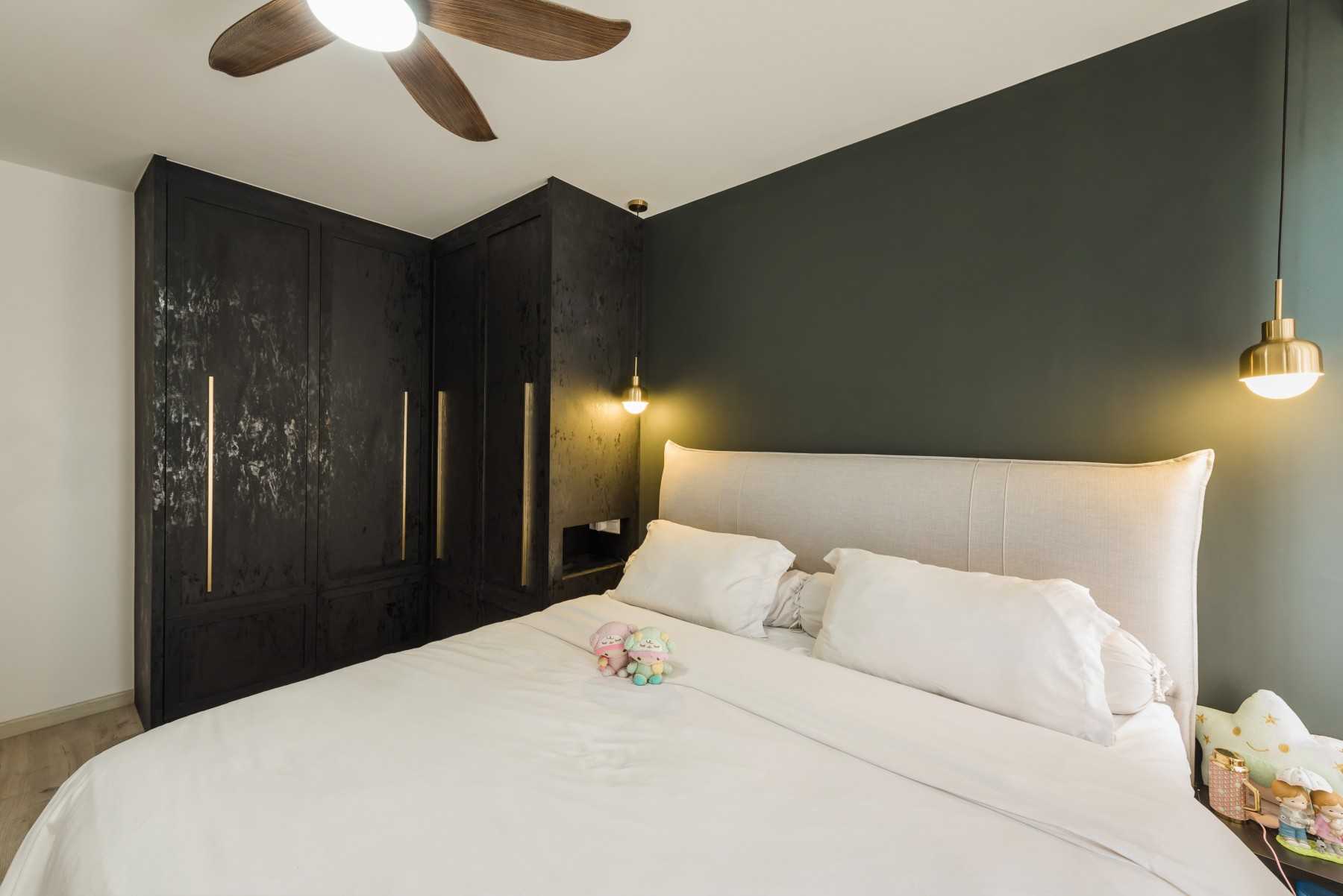 Country Bedroom with Drop Light and Ceiling Light