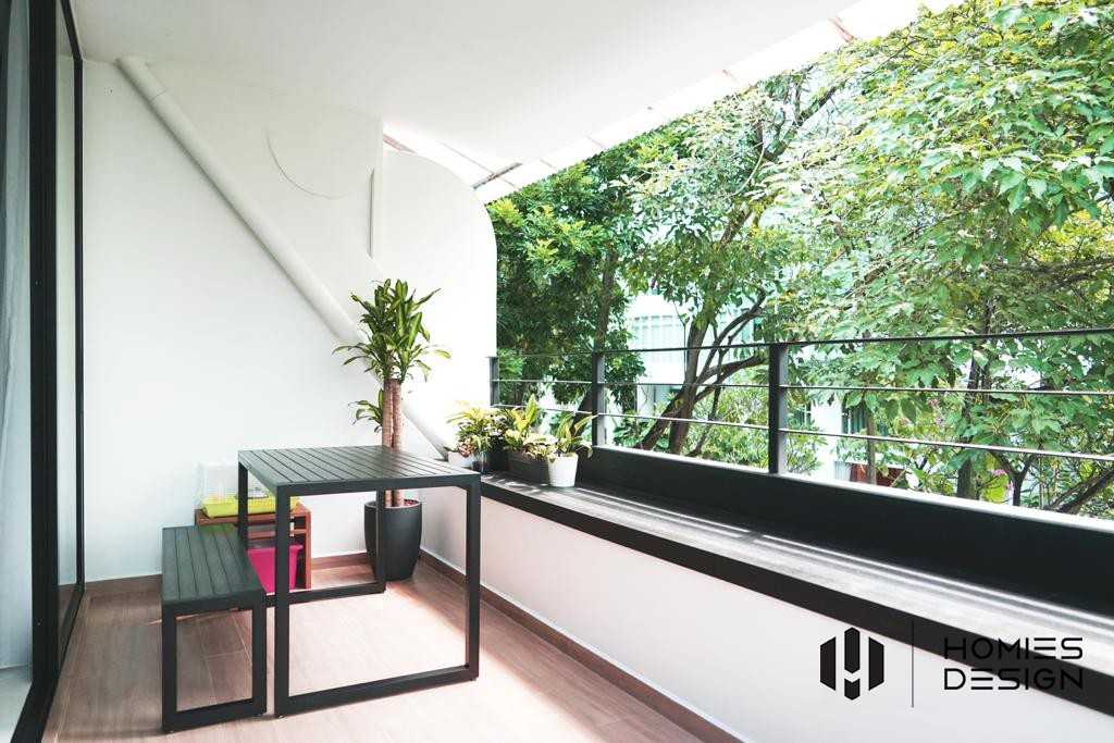 Minimalist Balcony with Bay Window and Window Seat