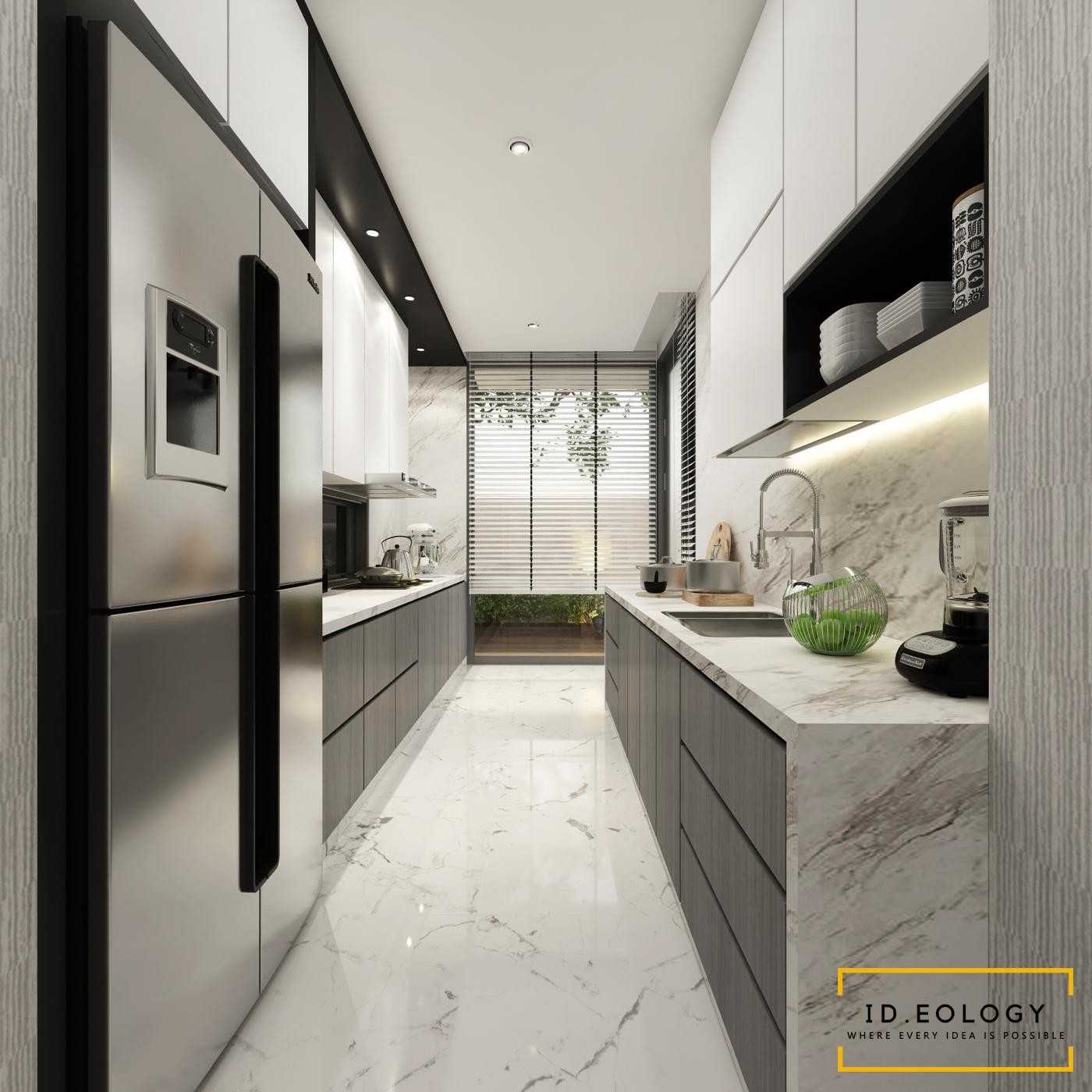 Contemporary Kitchen with Countertop and Homogeneous Tiles